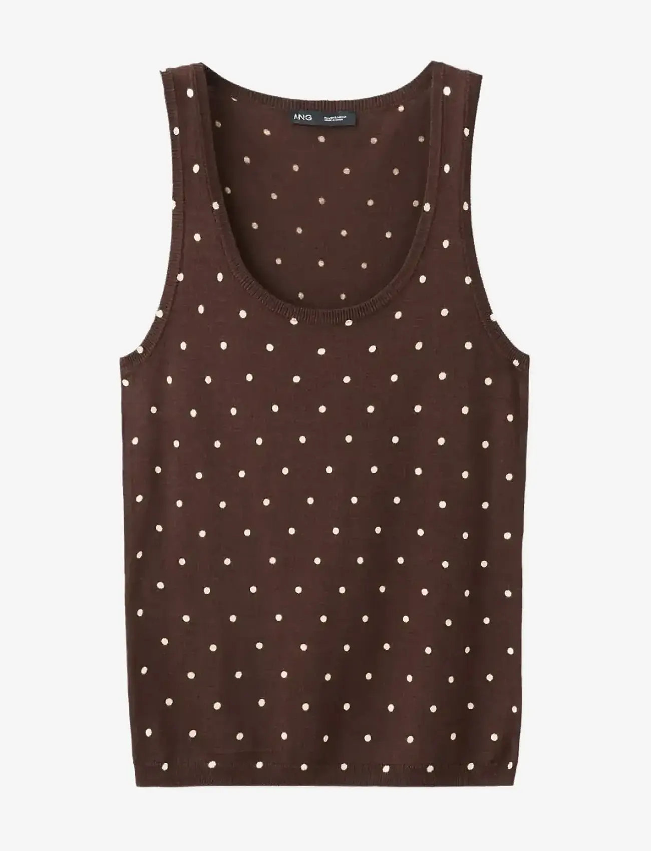 Mango - Polka-dot knitted top - linnen - dark brown - 1