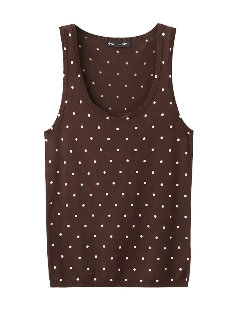 Mango - Polka-dot knitted top - linnen - dark brown - 1