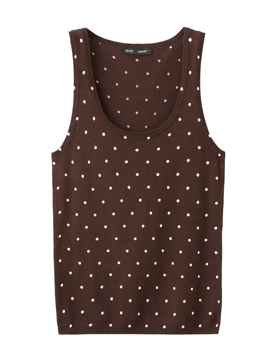 Mango - Polka-dot knitted top - linnen - dark brown - 1