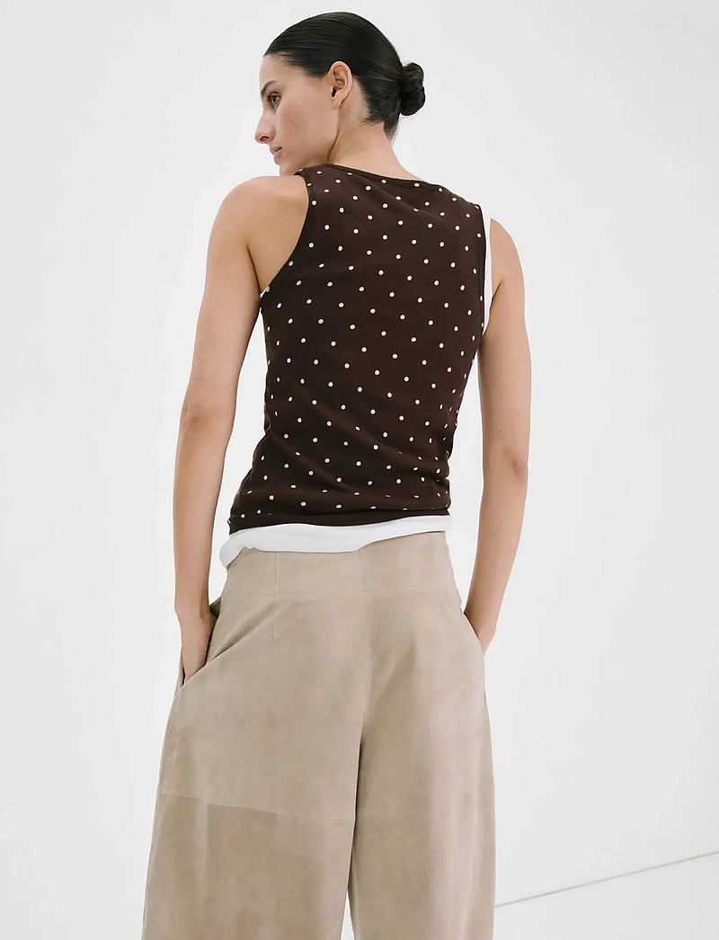 Mango - Polka-dot knitted top - linnen - dark brown - 2
