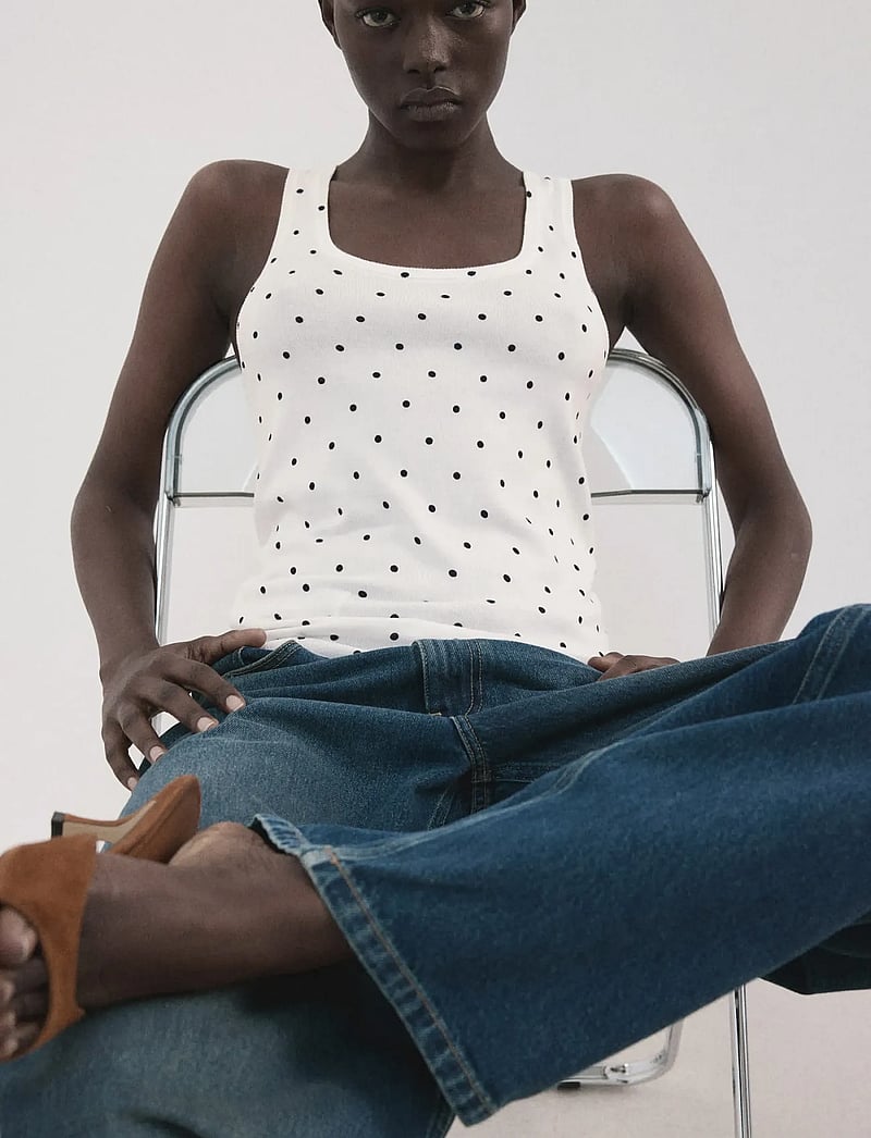 Mango - Polka-dot knitted top - linnen - natural white - 0