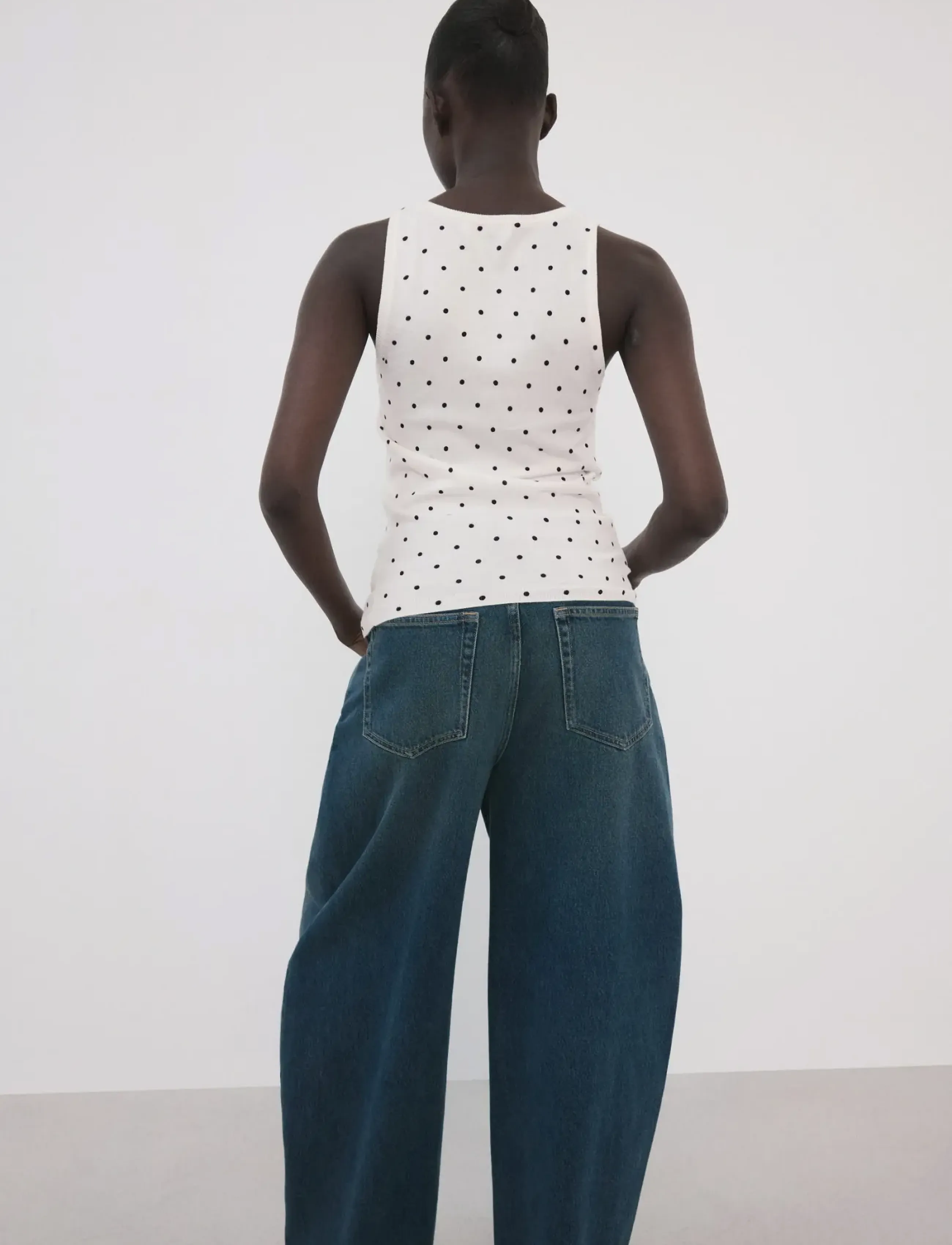 Mango - Polka-dot knitted top - linnen - natural white - 2