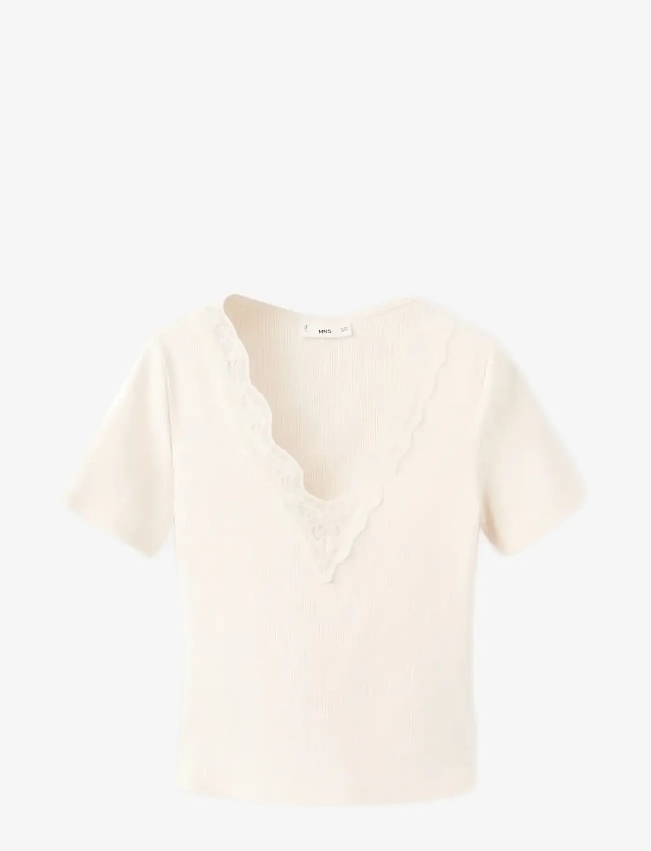 Mango - Lace trim top - t-shirts - light beige - 1