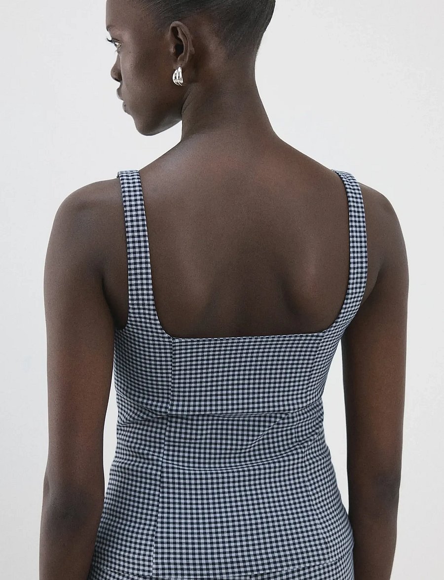 Mango - Vichy Top - linnen - medium blue - 2