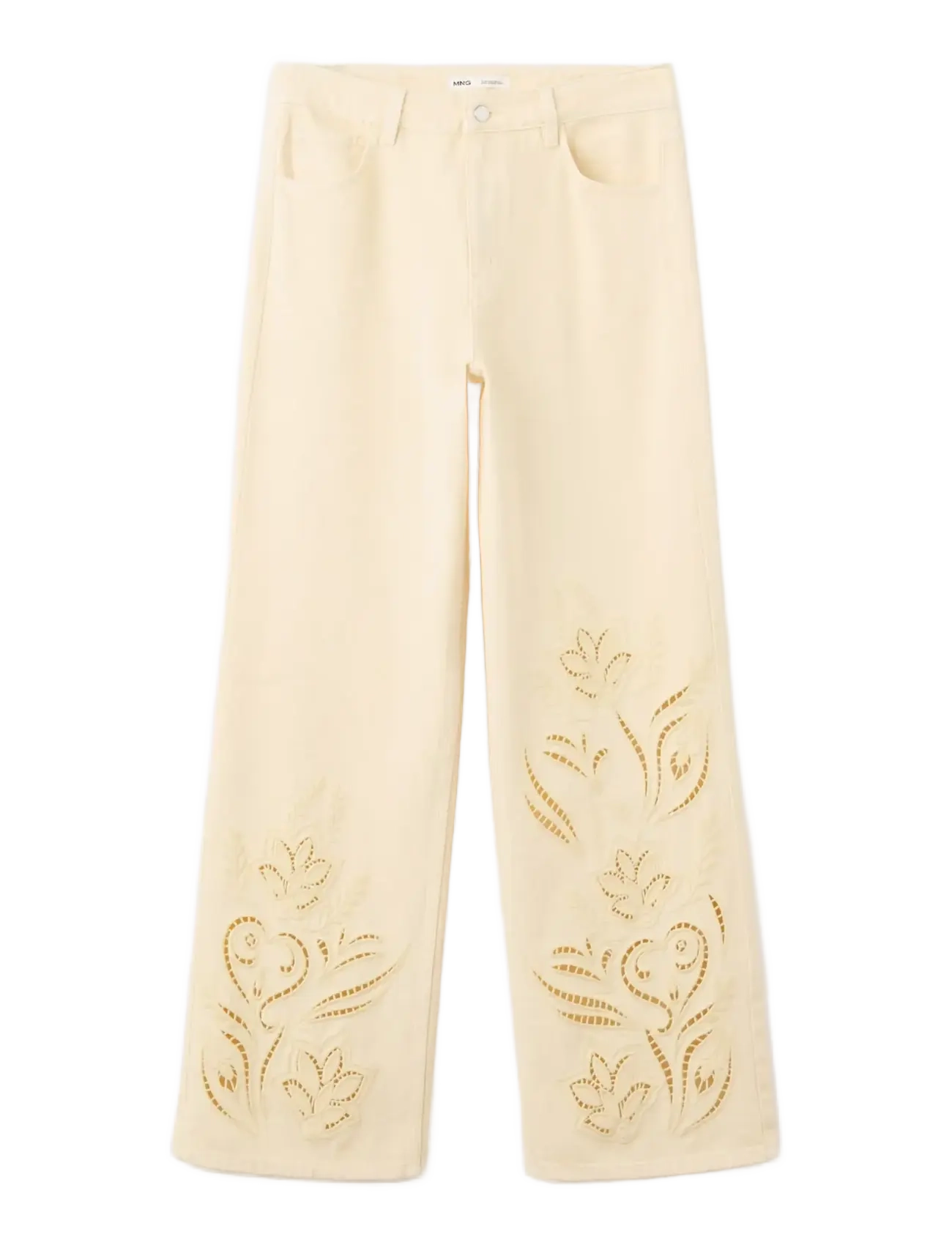 MANGO Bestickt Cut-Out Straight Jeans Gelb - 32 - Damen