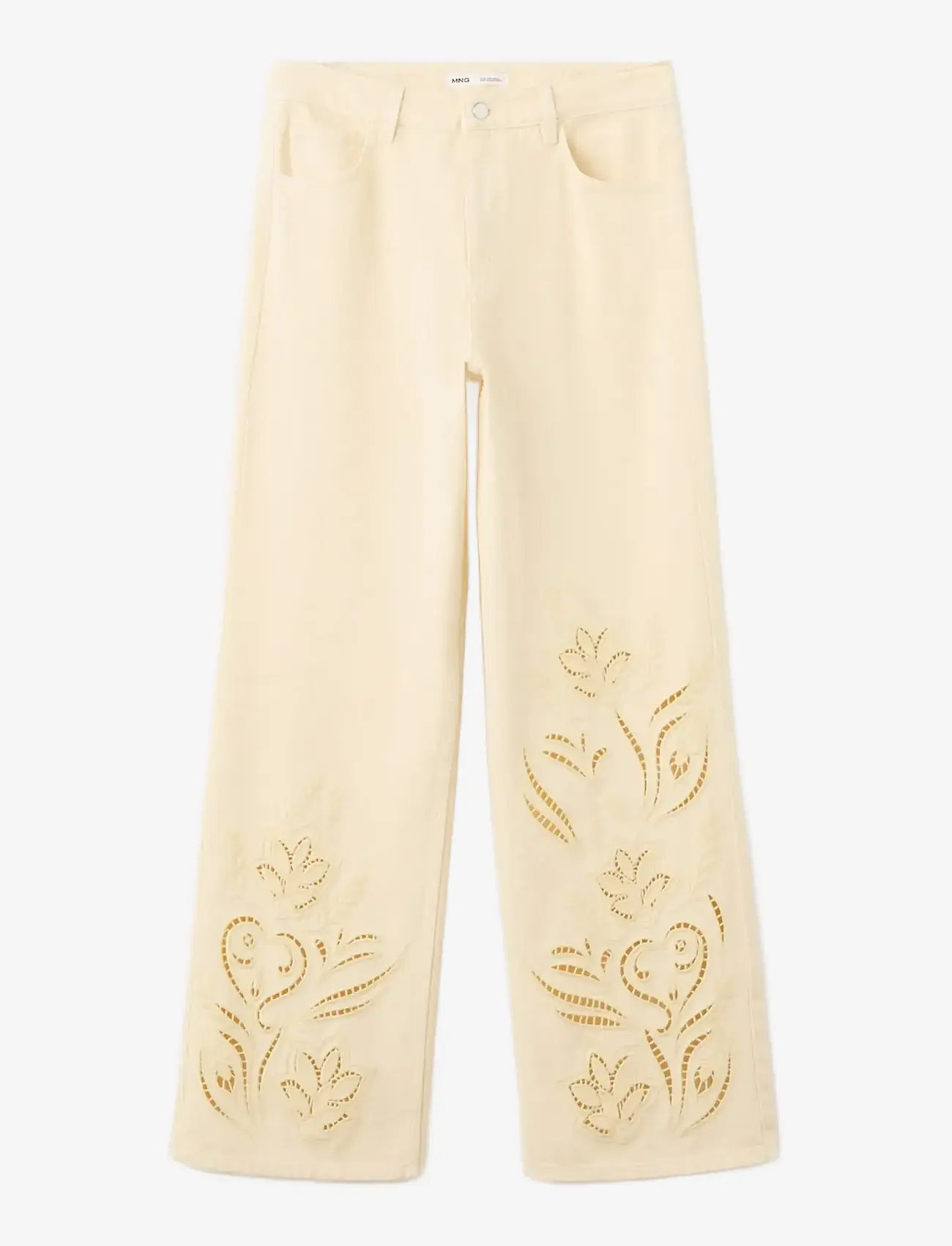 Mango - Embroidered cut-out straight jeans - straight jeans - yellow - 1