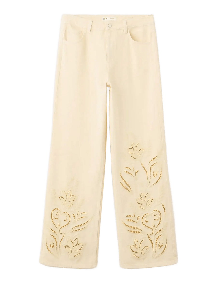 Mango - Embroidered cut-out straight jeans - raka jeans - yellow - 1