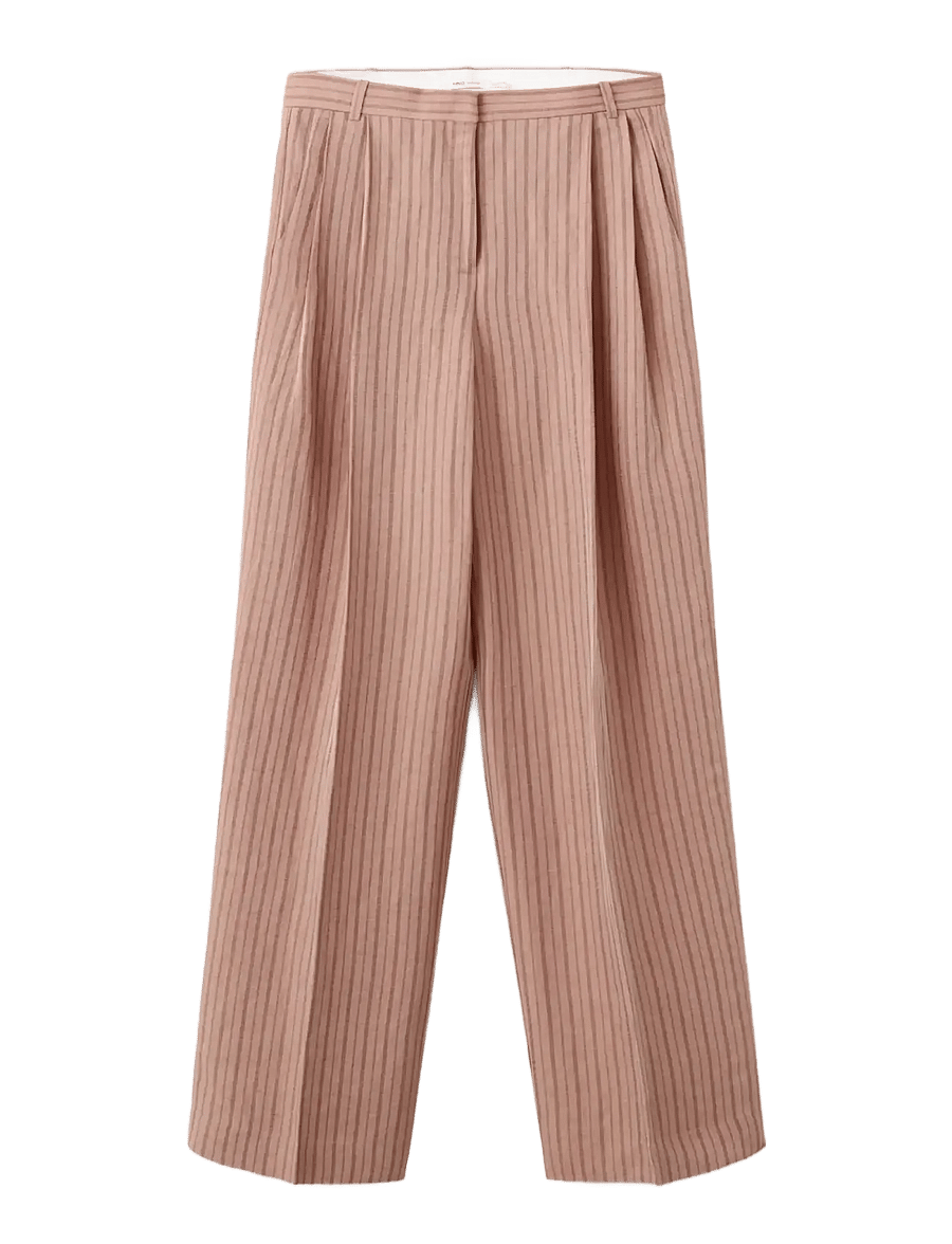 Mango - Striped linen suit trousers - linnebyxor - pink - 1