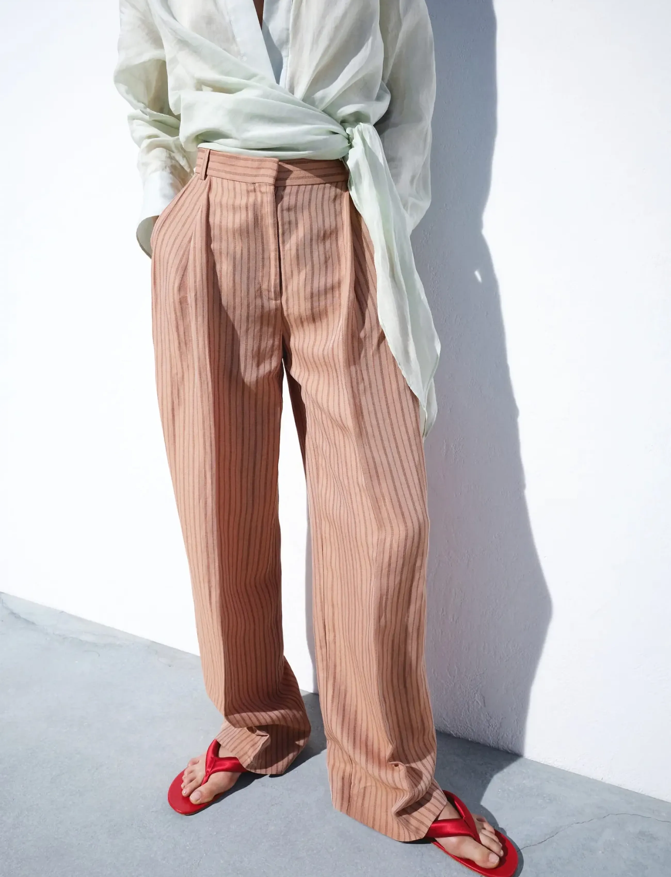 Mango Striped Linen Suit Trousers, Kvinder, Plisserede Stribede Habitbukser, Pink, Str: 42