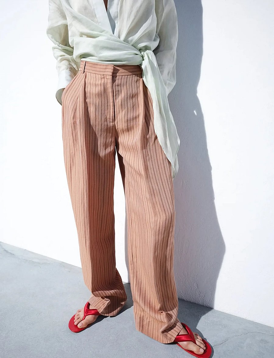 Mango - Striped linen suit trousers - linnebyxor - pink - 0