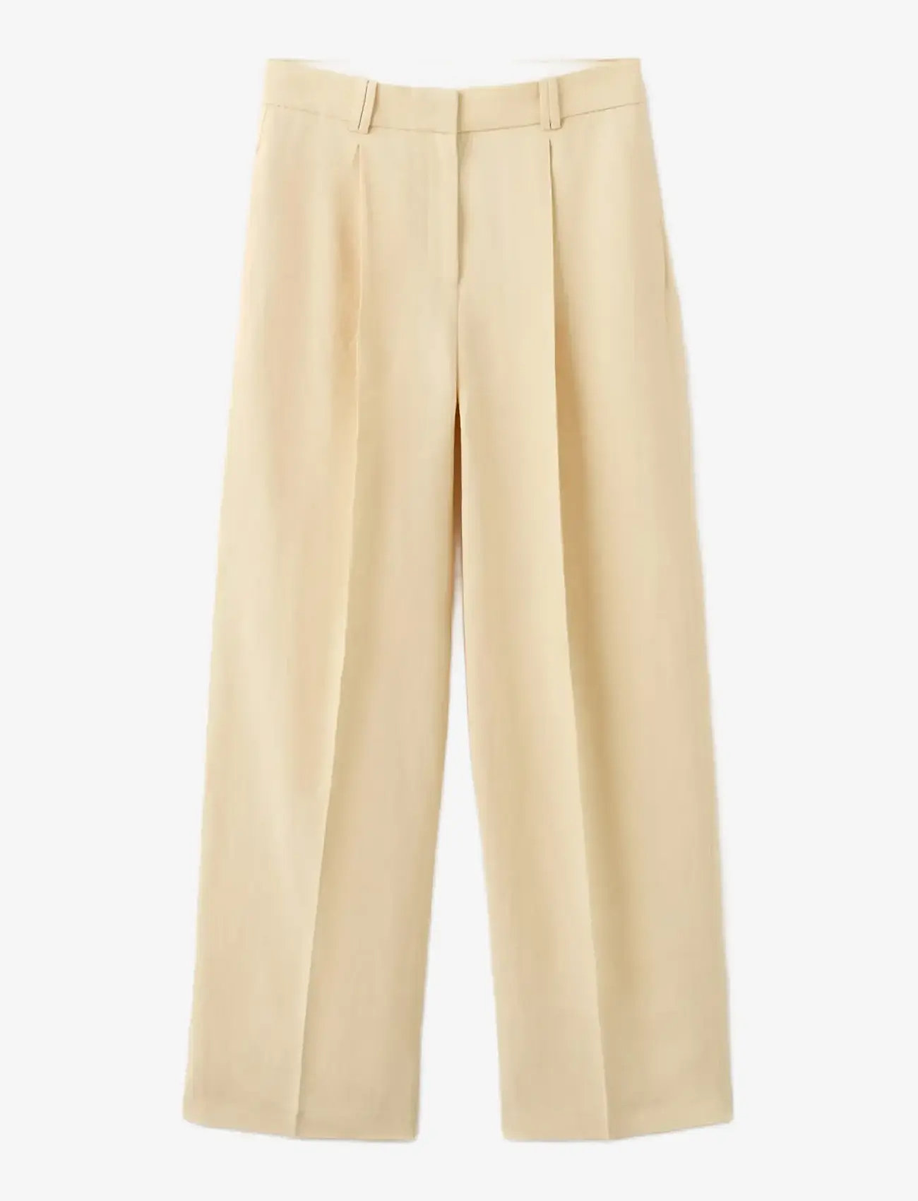 Mango - Straight linen-blend trousers - hørbukser - yellow - 1
