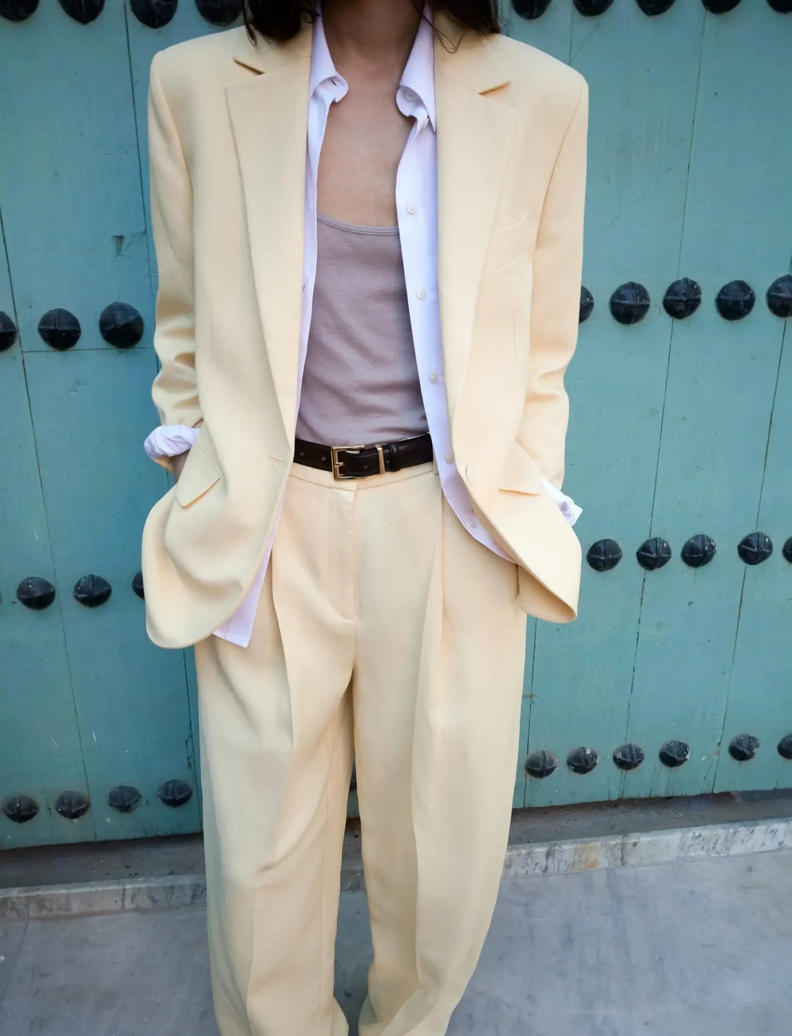 Mango Straight Linen-Blend Trousers, 34, Yellow, Bukser > Lige Ben, Dame