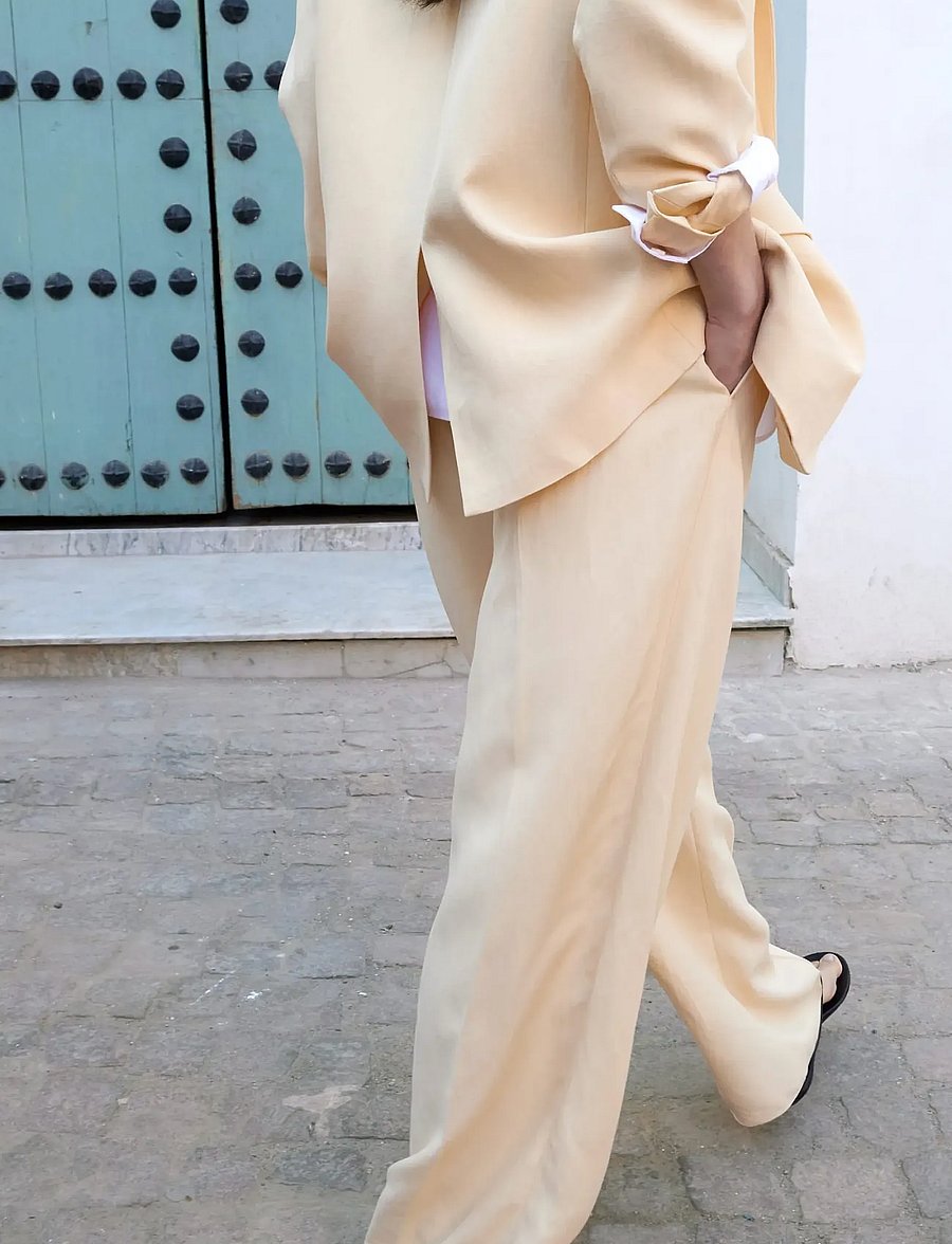 Mango - Straight linen-blend trousers - linnebyxor - yellow - 2