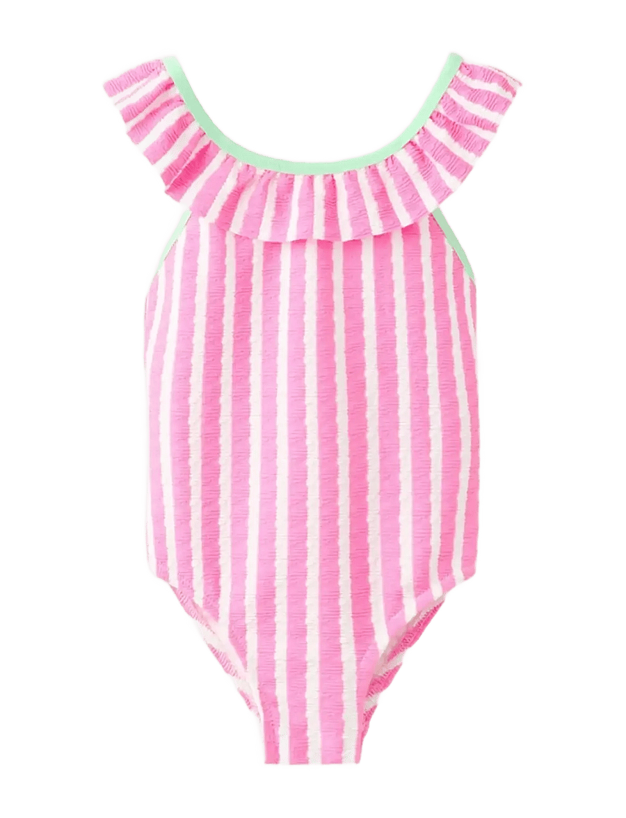 Mango - Ruffle striped swimsuit - baddräkter - pink - 0