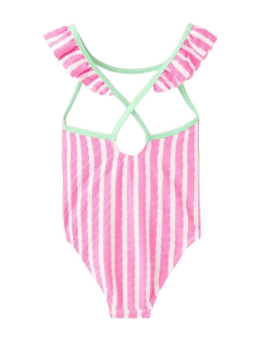 Mango - Ruffle striped swimsuit - baddräkter - pink - 1