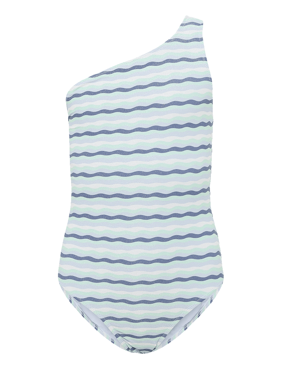 Mango - Asymmetric striped swimsuit - medium blue - 0
