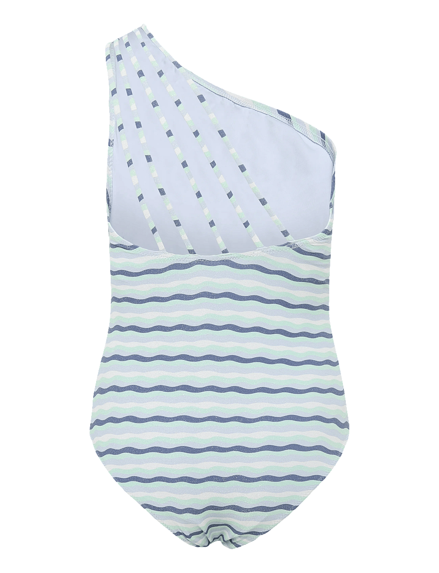 Mango - Asymmetric striped swimsuit - medium blue - 1