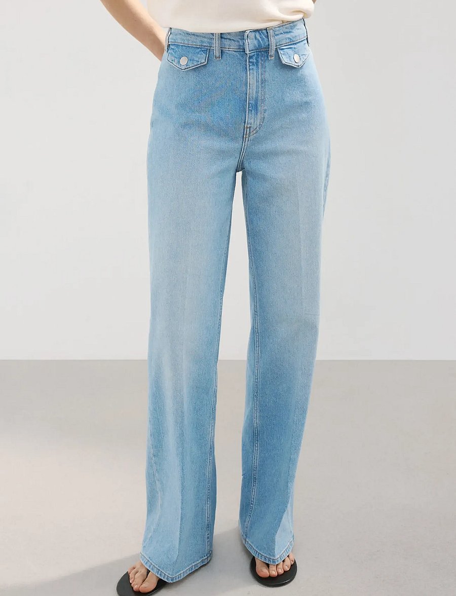 Mango - Wide leg mid-rise jeans with pockets - vida jeans - open blue - 0
