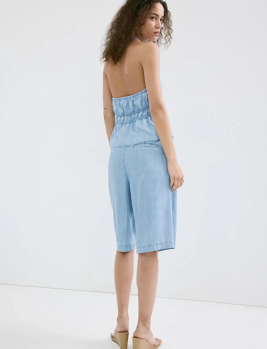Mango - V-neck denim top with bow - ermeløse topper - open blue - 2