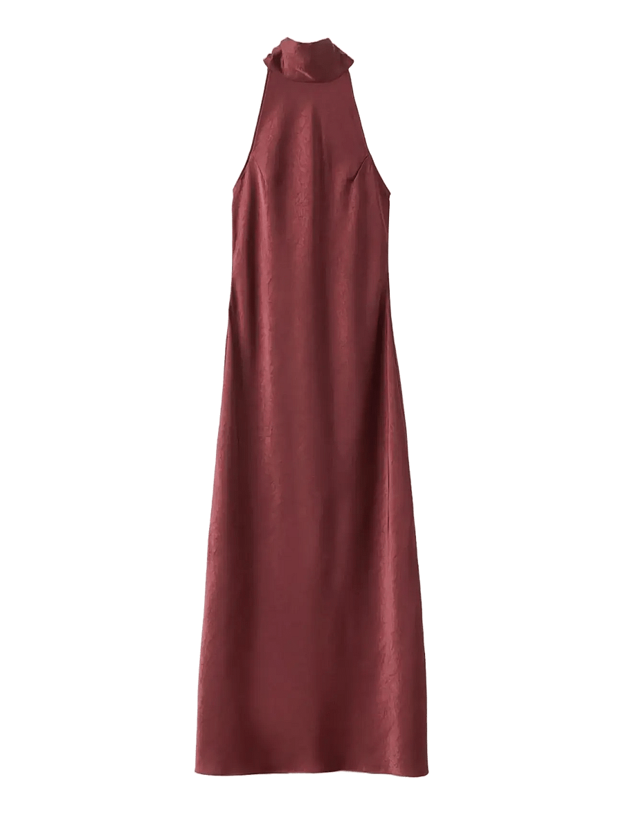Mango - Wrinkled effect halter dress - aftonklänningar - dark red - 1