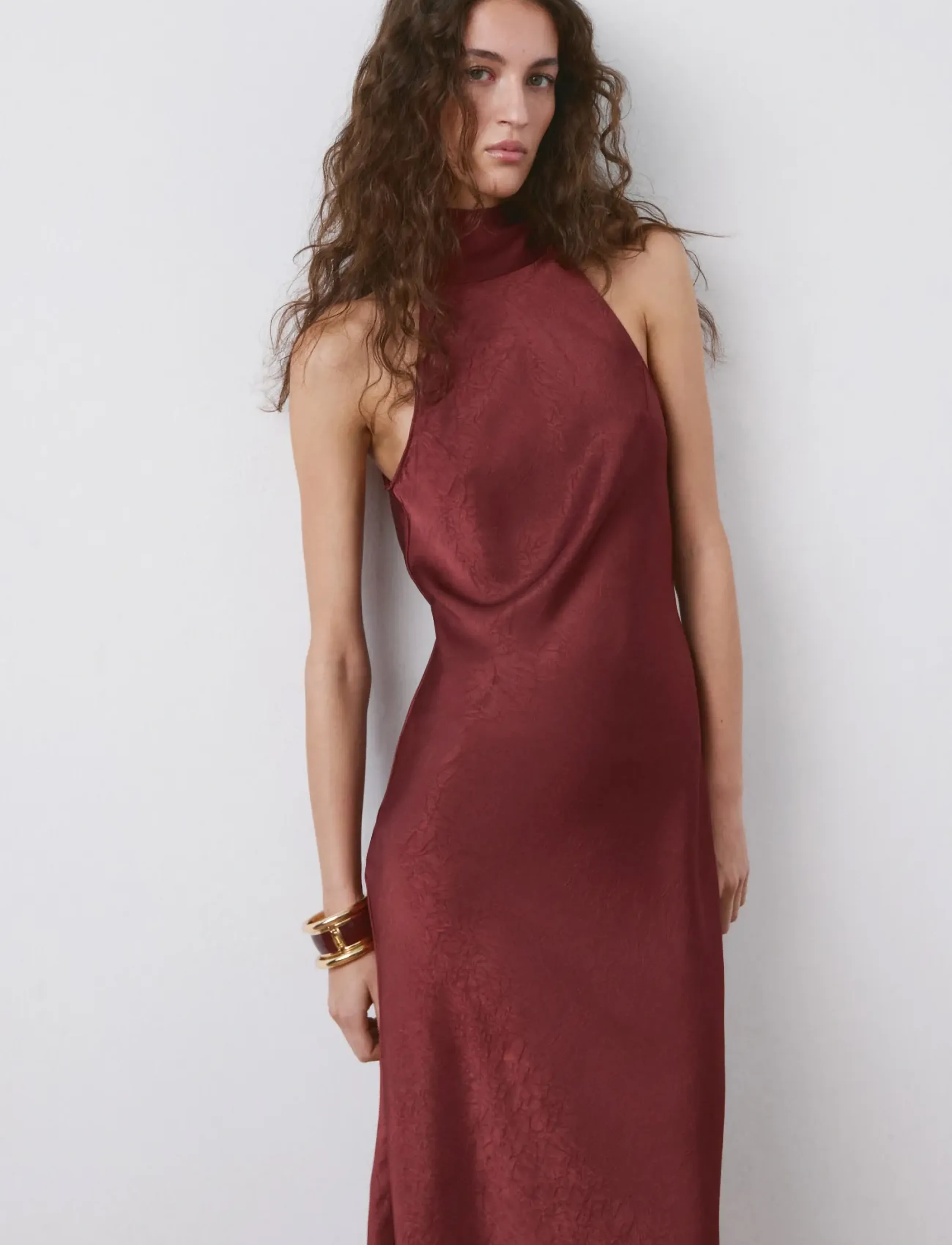 Mango Wrinkled Effect Halter Dress, Kvinder, Halterkjole, Bordeaux, Str: L