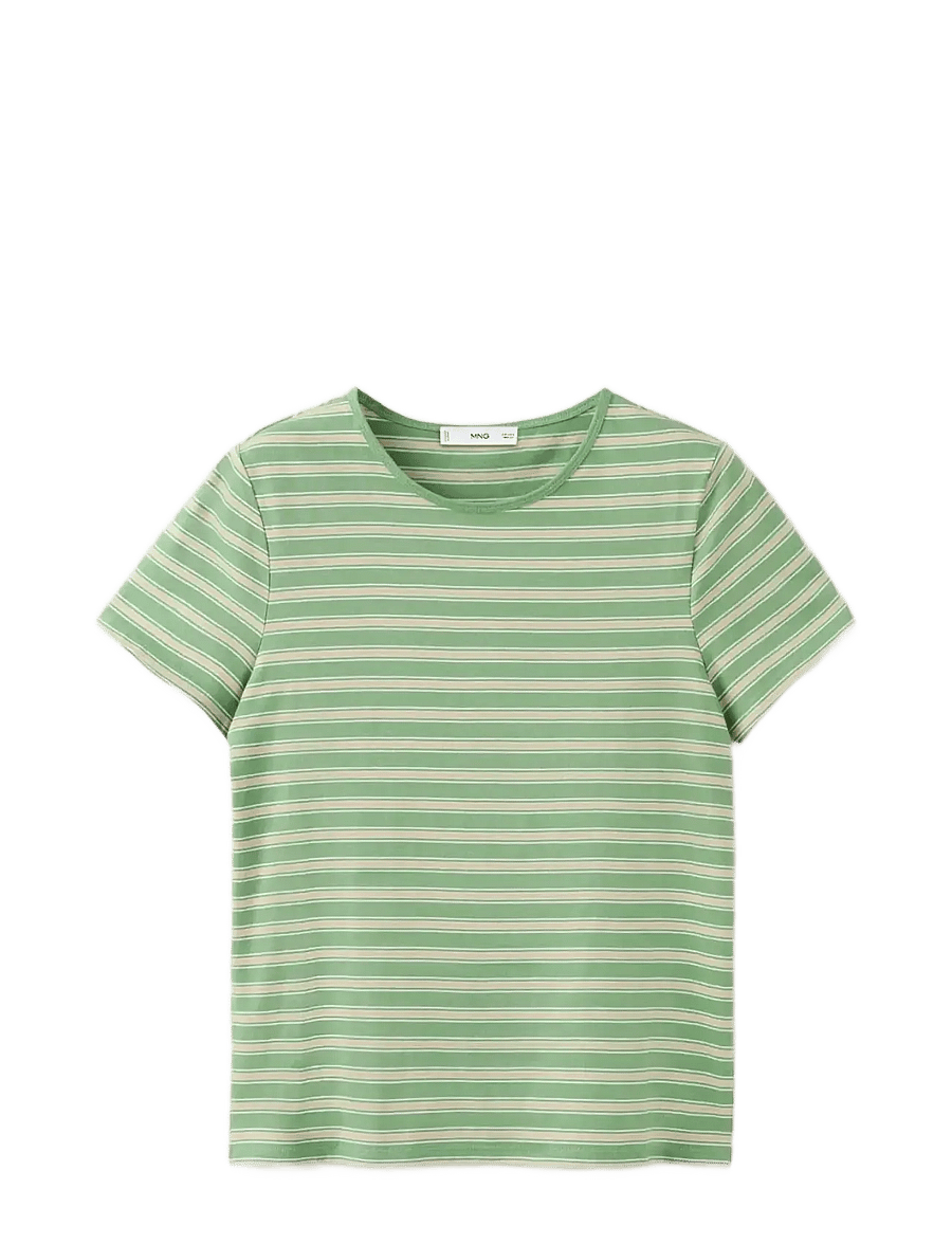 Mango - Striped cotton T-shirt - t-shirts - green - 1