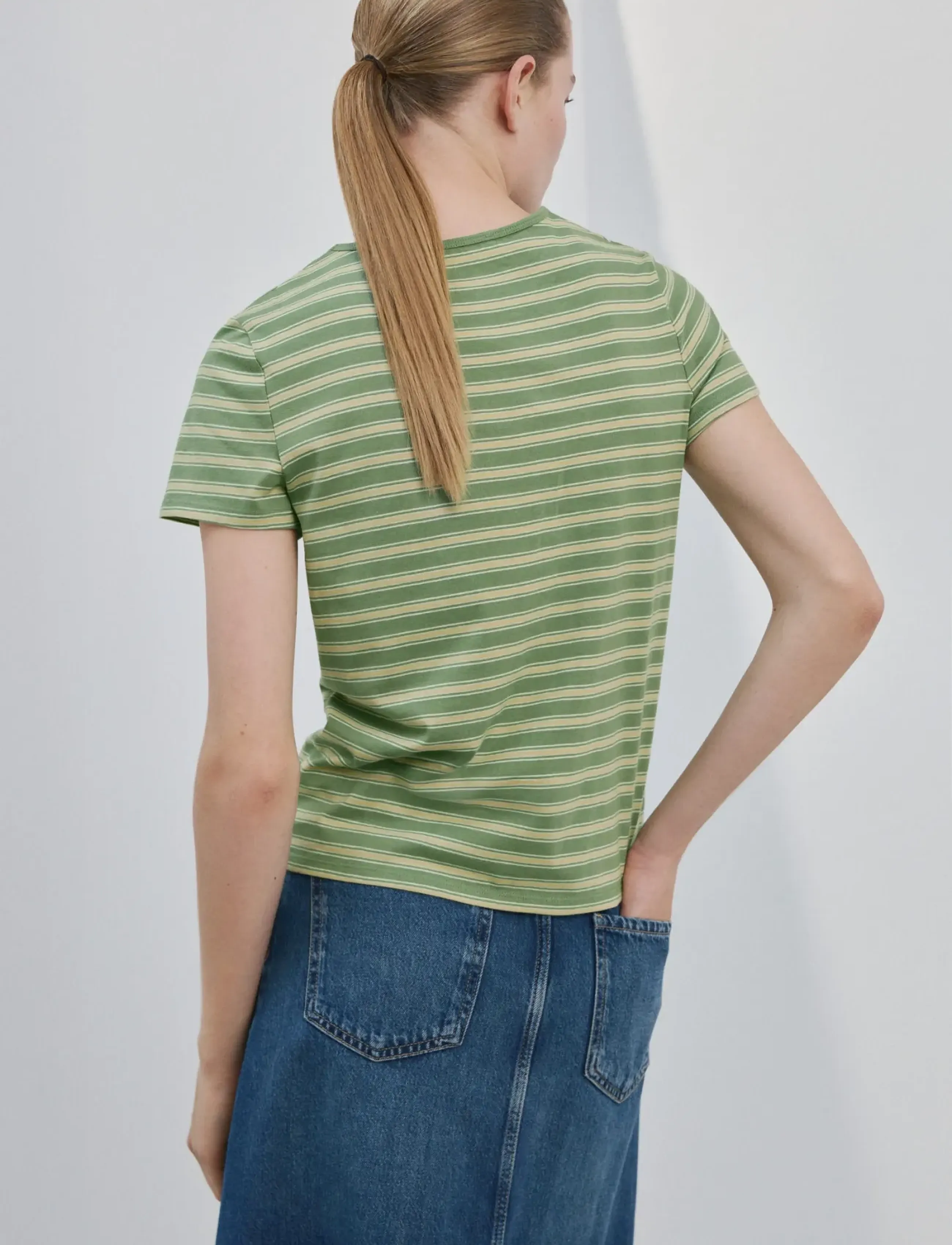 Mango - Striped cotton T-shirt - t-shirts - green - 2