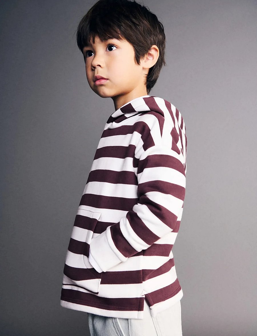 Mango - Striped hooded sweatshirt - hættetrøjer - dark red - 0