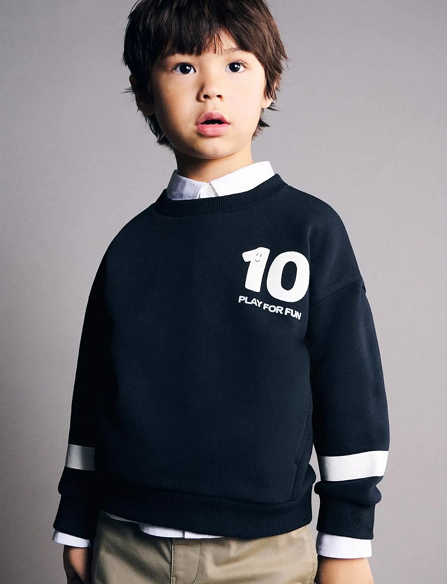 Mango - Printed cotton sweatshirt - sweatshirts - navy - 0