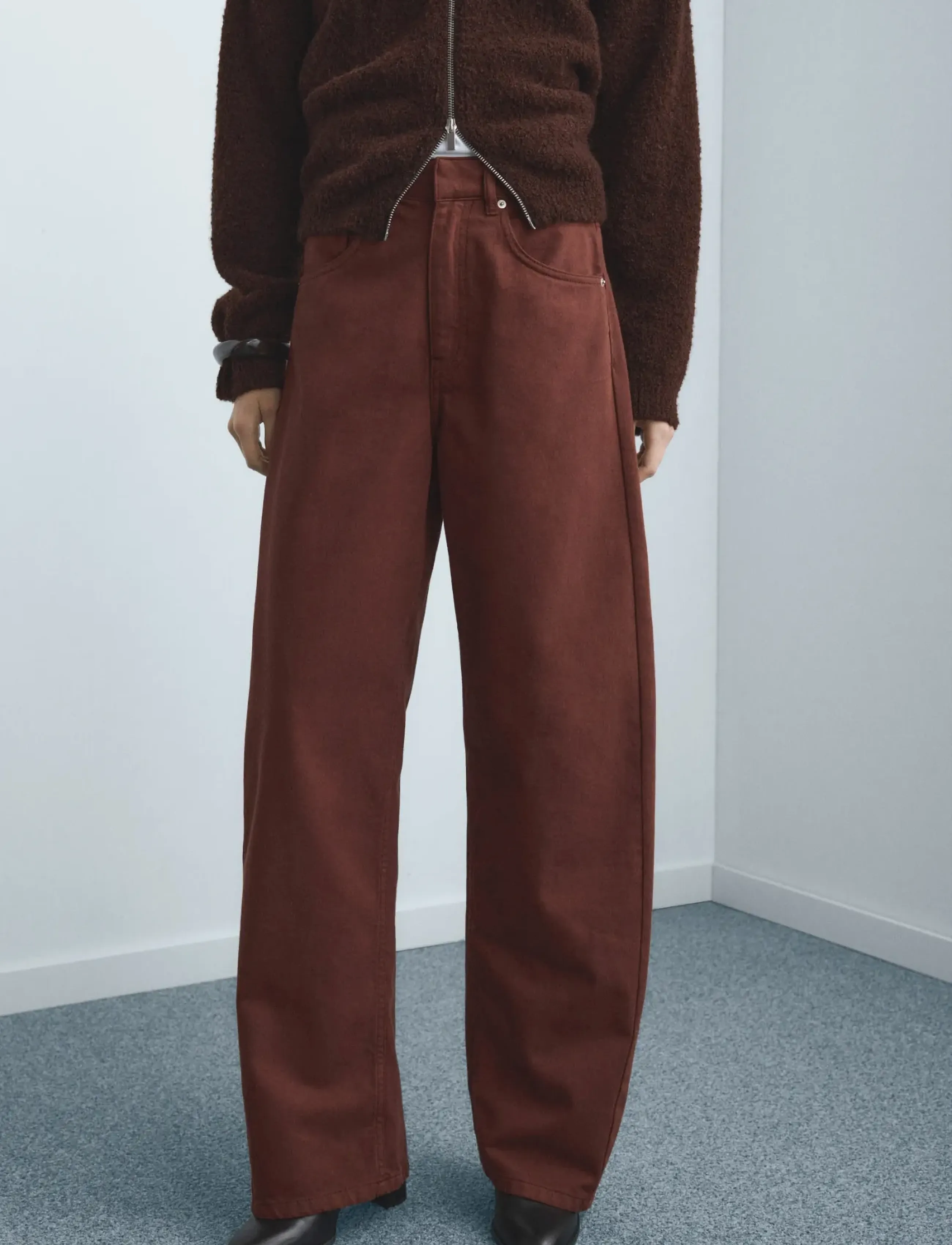 Mango Mid-rise balloon jeans - Barrel Jeans - MEDIUM ORANGE / burgundy