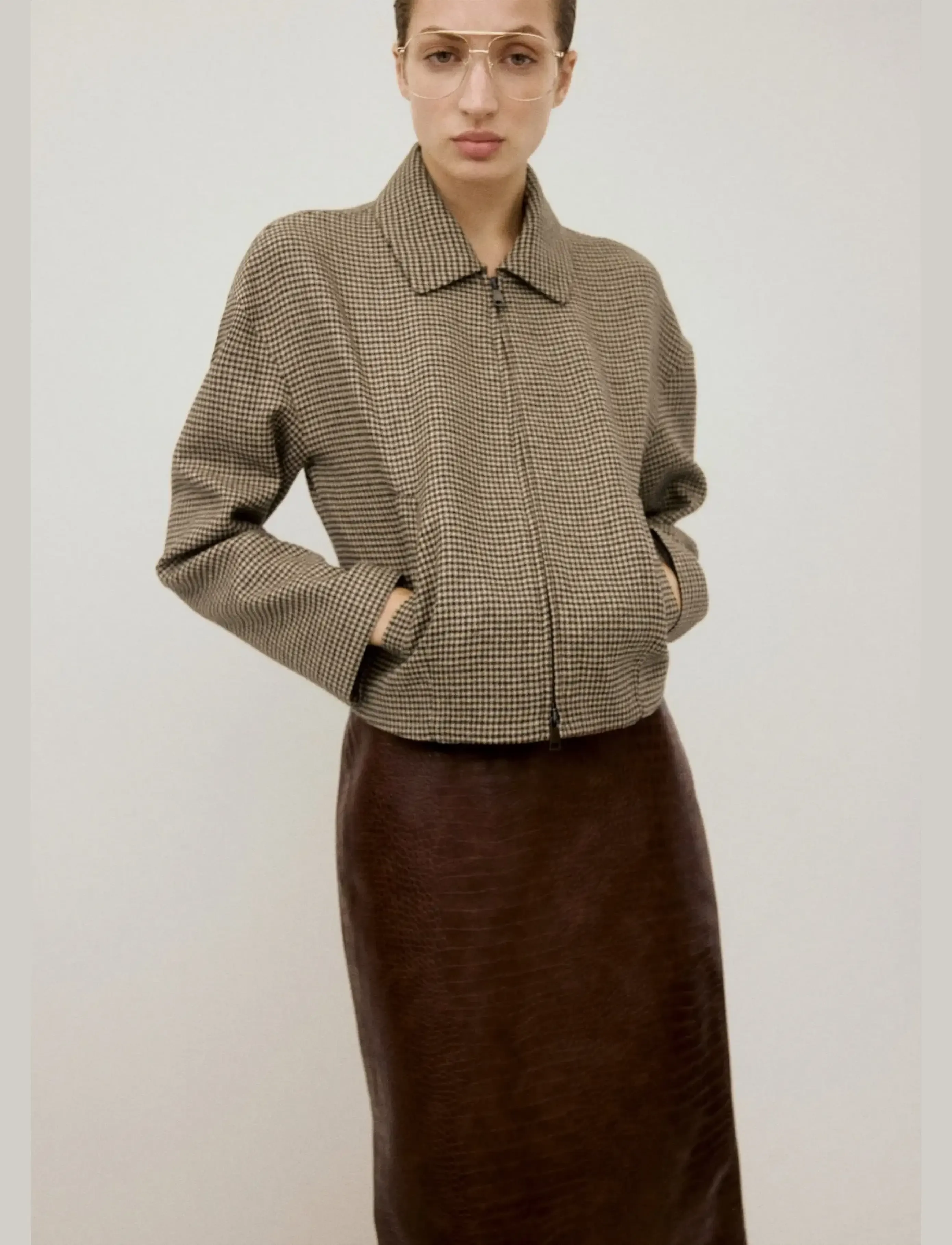 Mango Houndstooth jacket with lapels - Tunna jackor - MEDIUM BROWN / brown