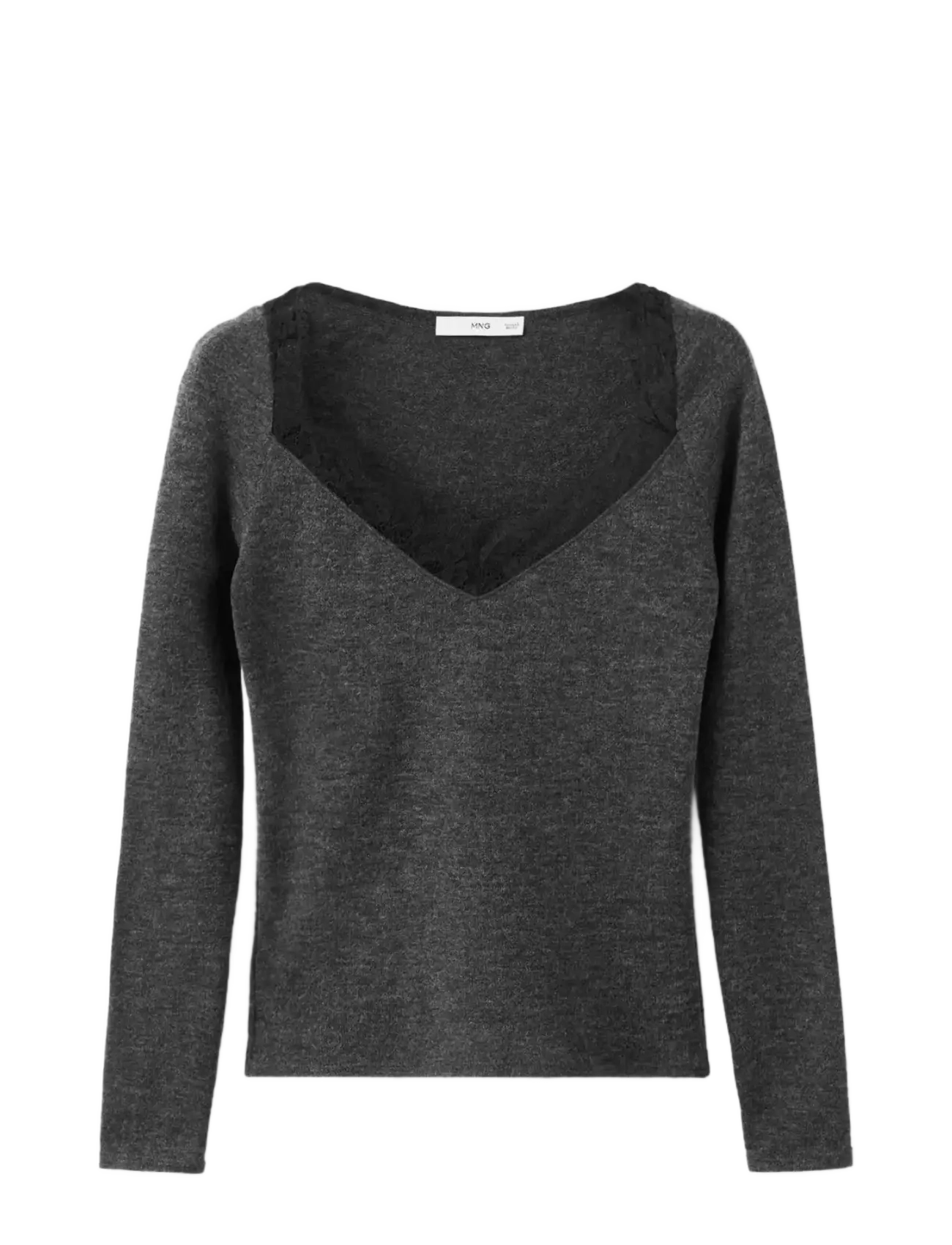 Mango Lace-trimmed scoop-neck top - Nyheter - MEDIUM GREY / grey