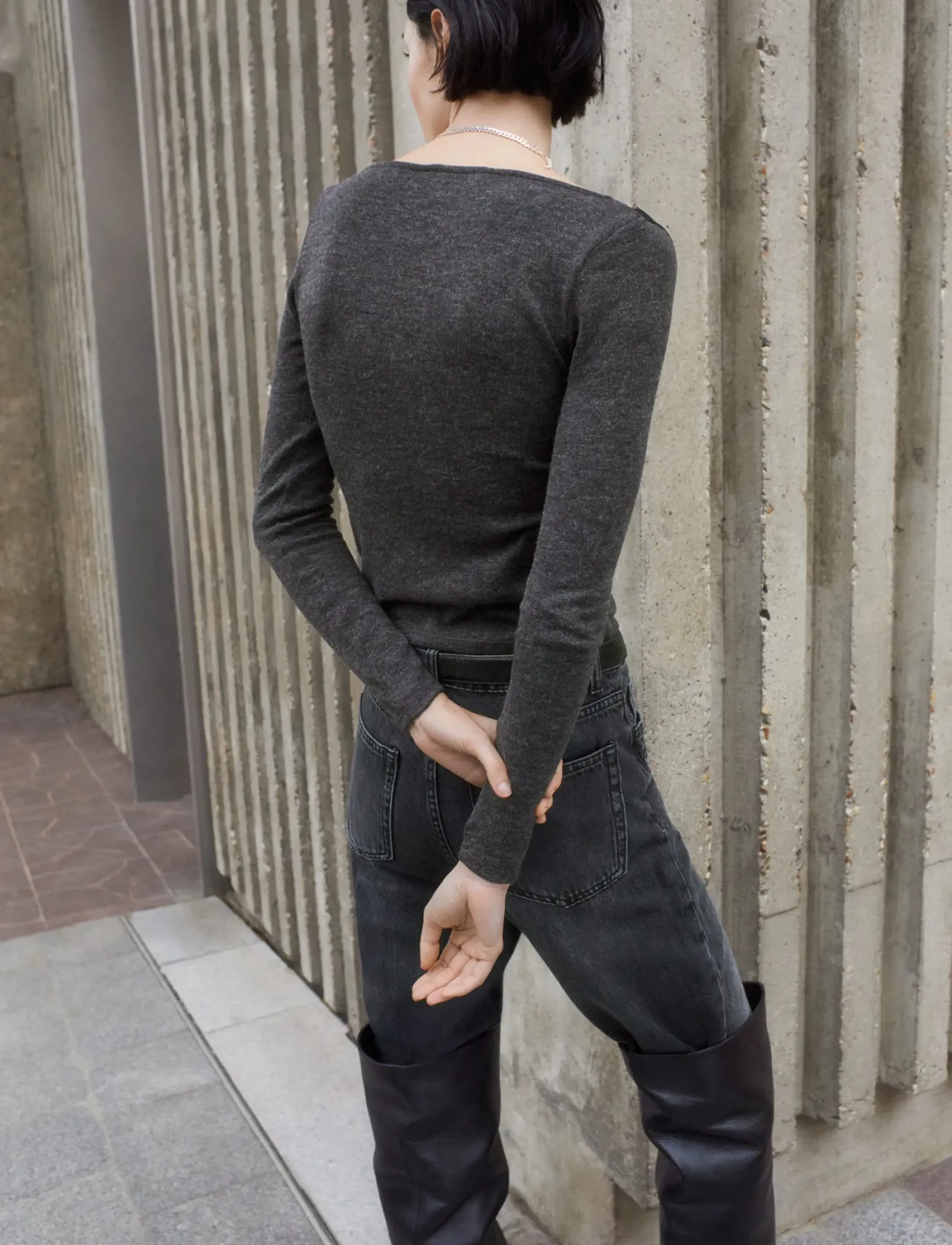Mango - Lace-trimmed scoop-neck top - striktrøjer - medium grey - 2