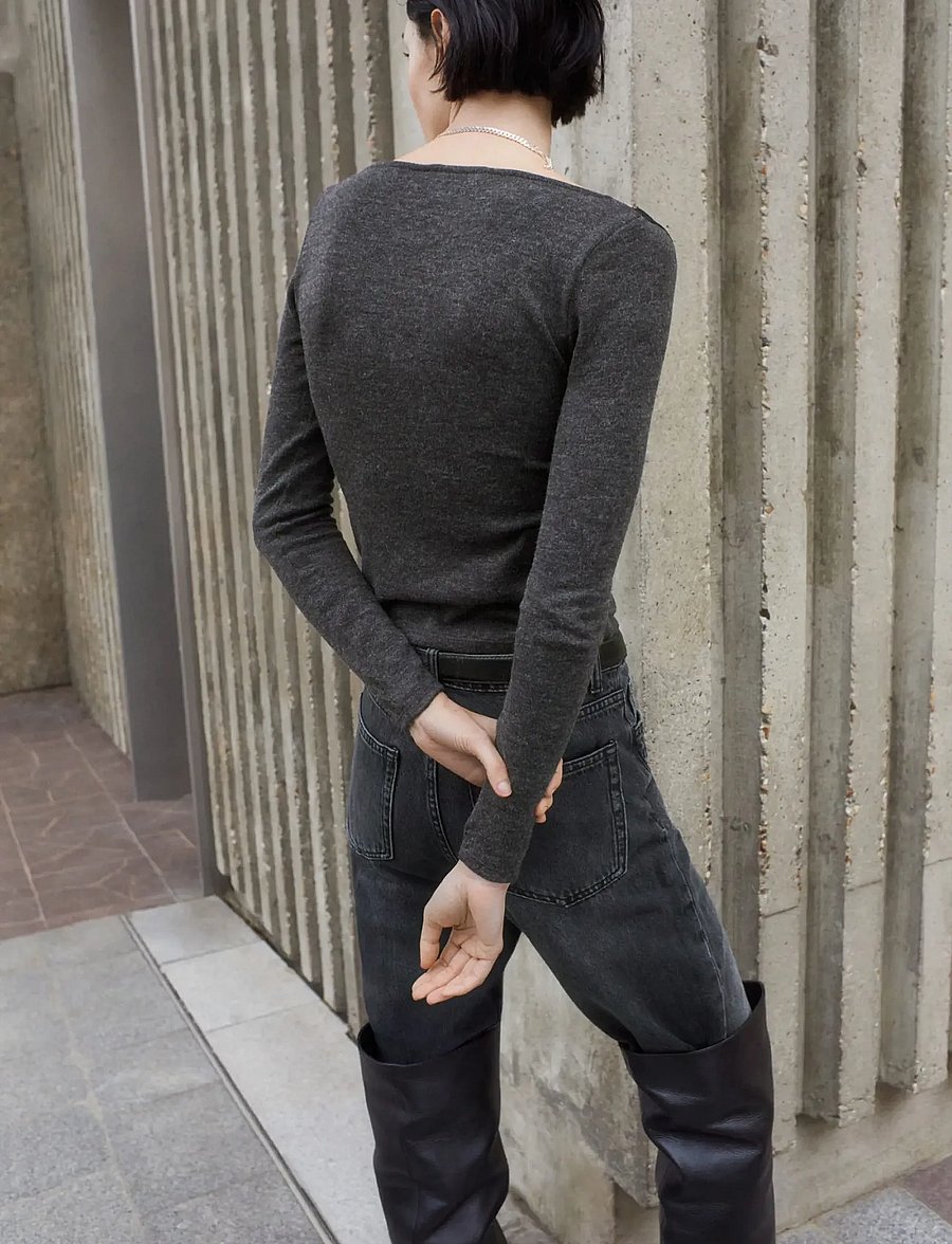 Mango - Lace-trimmed scoop-neck top - striktrøjer - medium grey - 2