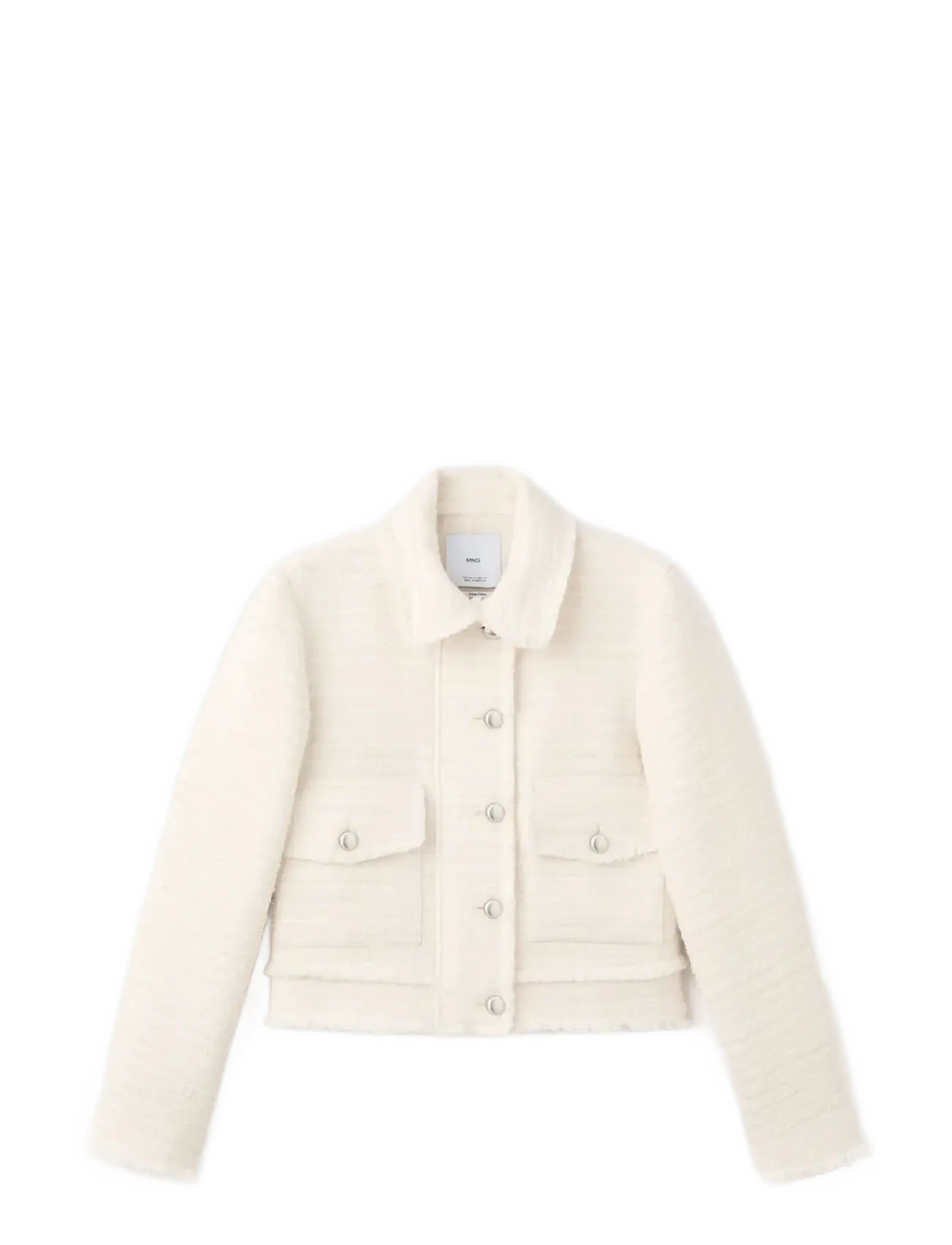 MANGO Tweed Jacke With Notched Lapel Collar Cream - L - Damen