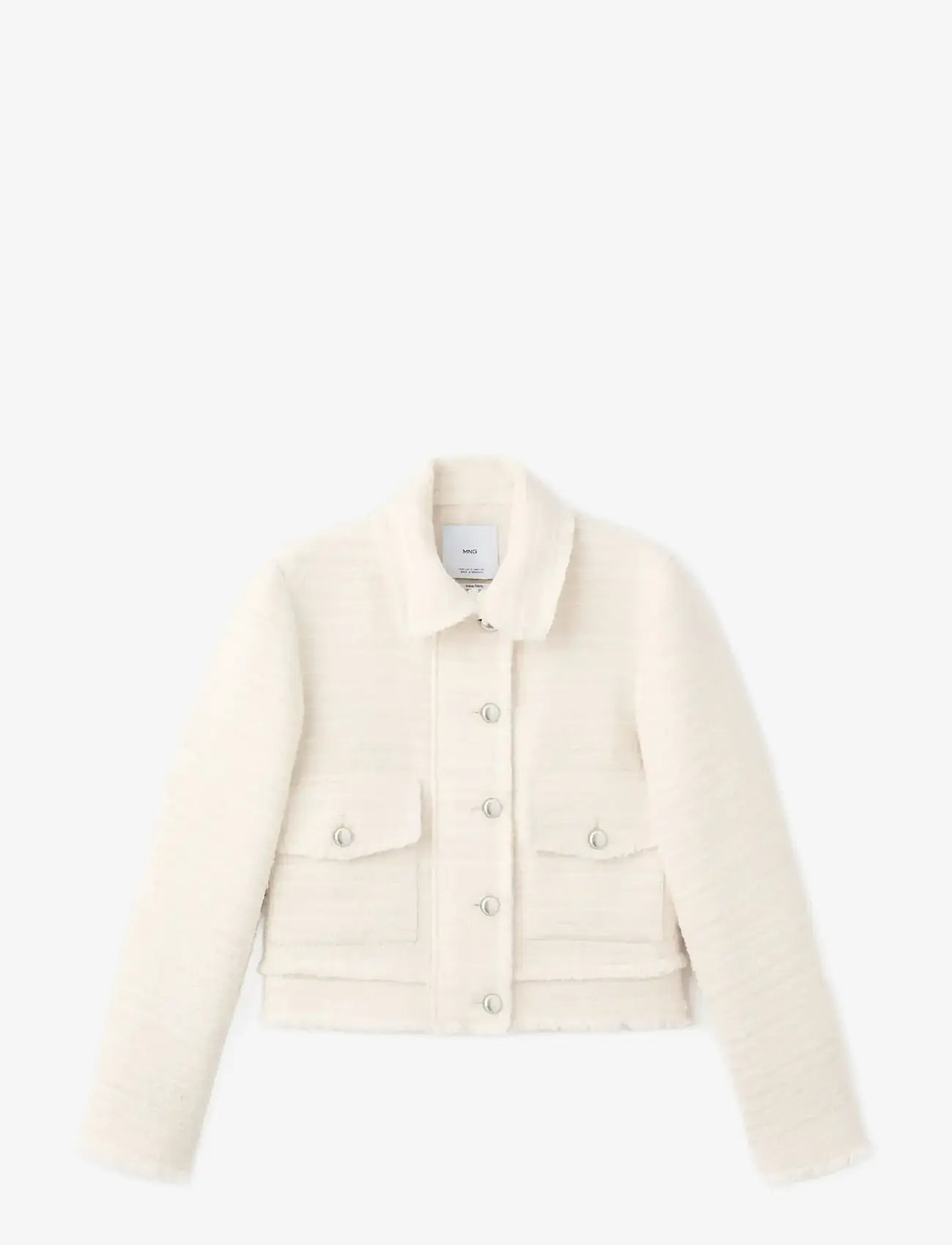 Mango - Tweed jacket with notched lapel collar - uldjakker - light beige - 1