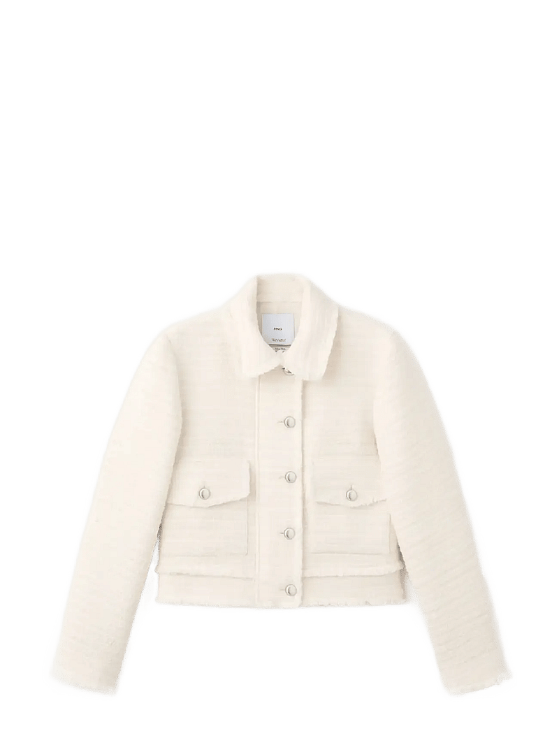 Mango - Tweed jacket with notched lapel collar - uldjakker - light beige - 1