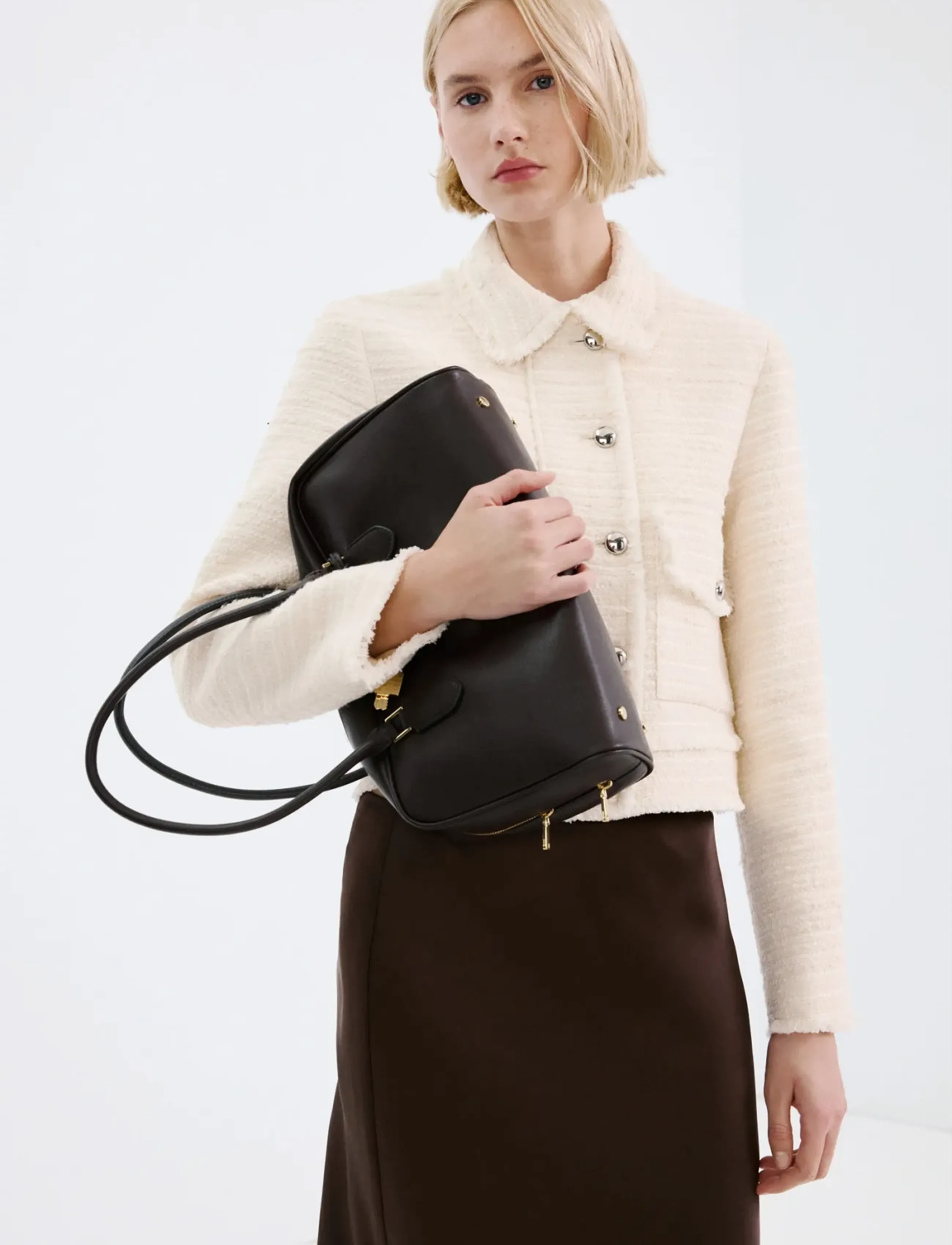 Mango Tweed Jacket With Notched Lapel Collar, Kvinder, Tweed Jakke, Cream, Str: XS
