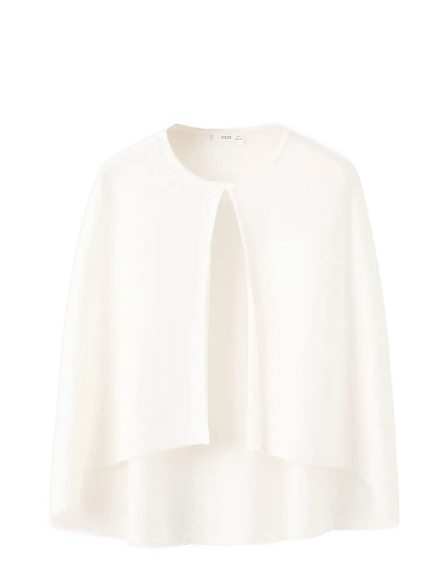 Mango - Knitted cape with lace details - koftor - natural white - 0