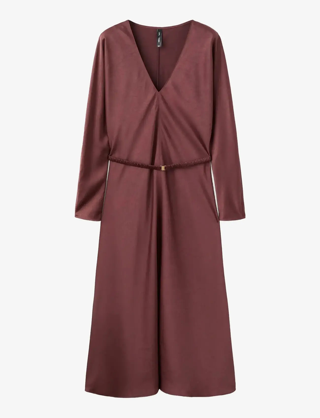 Mango - Belted V-neck dress - cocktailklänningar - dark red - 1