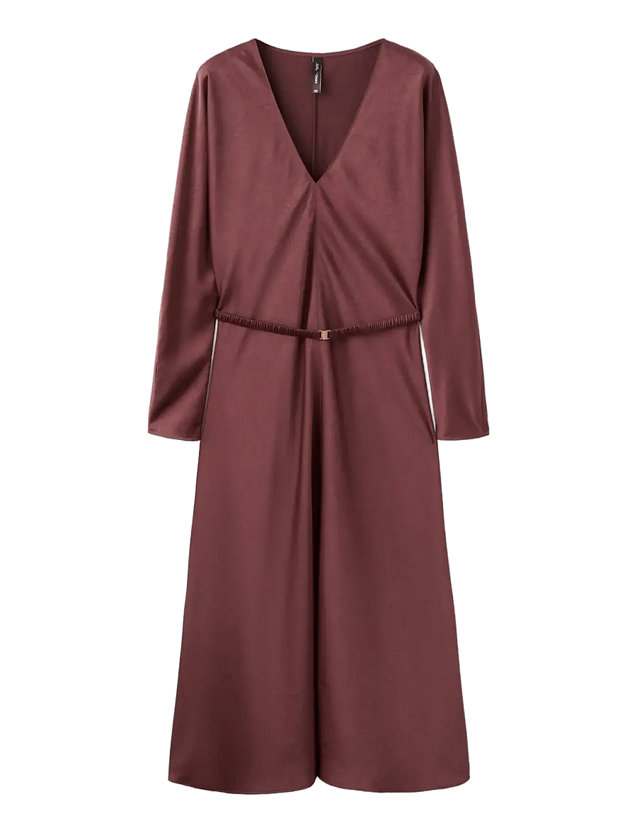 Mango - Belted V-neck dress - cocktailkjoler - dark red - 1