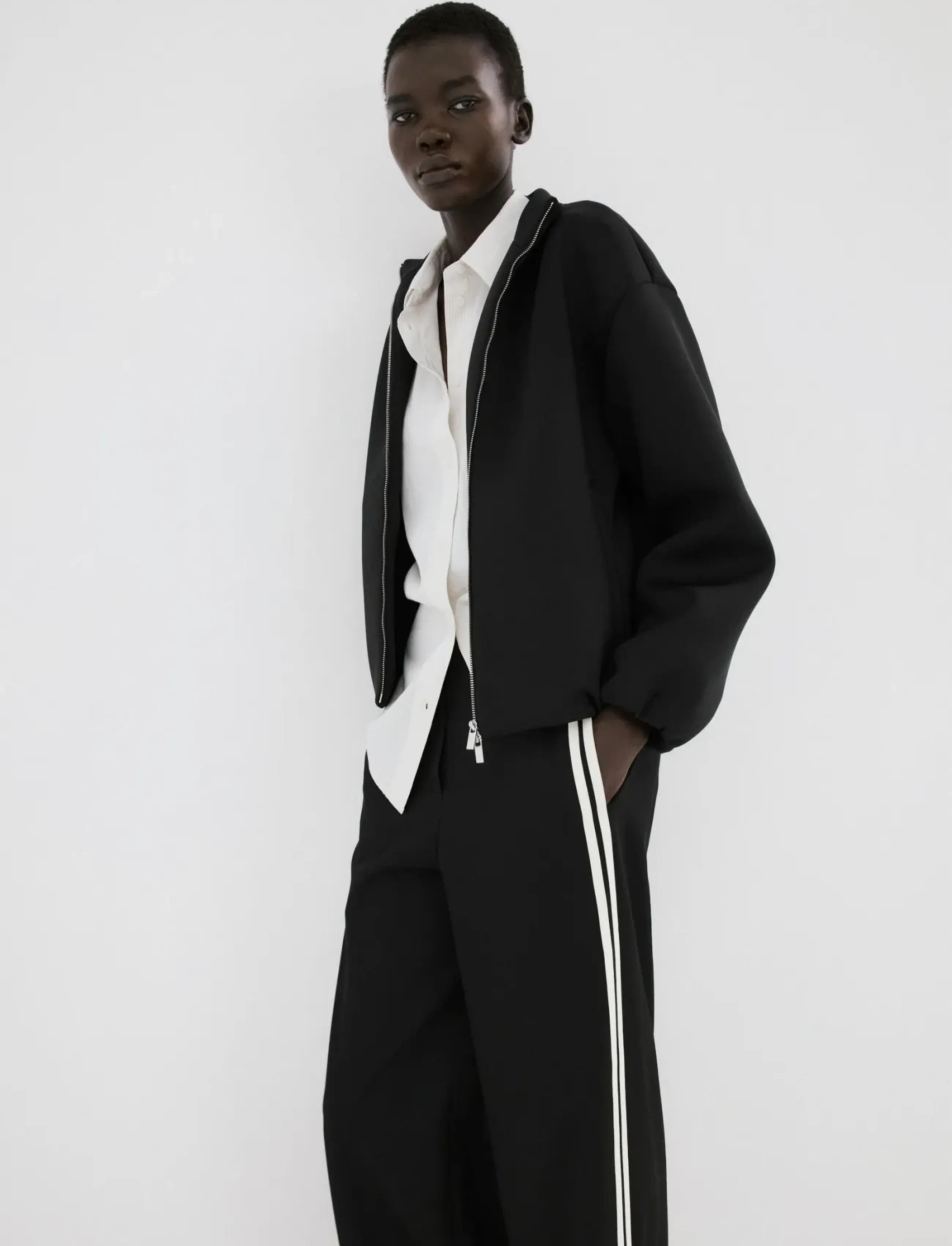 Mango Combined Striped Trousers, Kvinder, Brede Ben Stribede Bukser, Sort, Str: XS