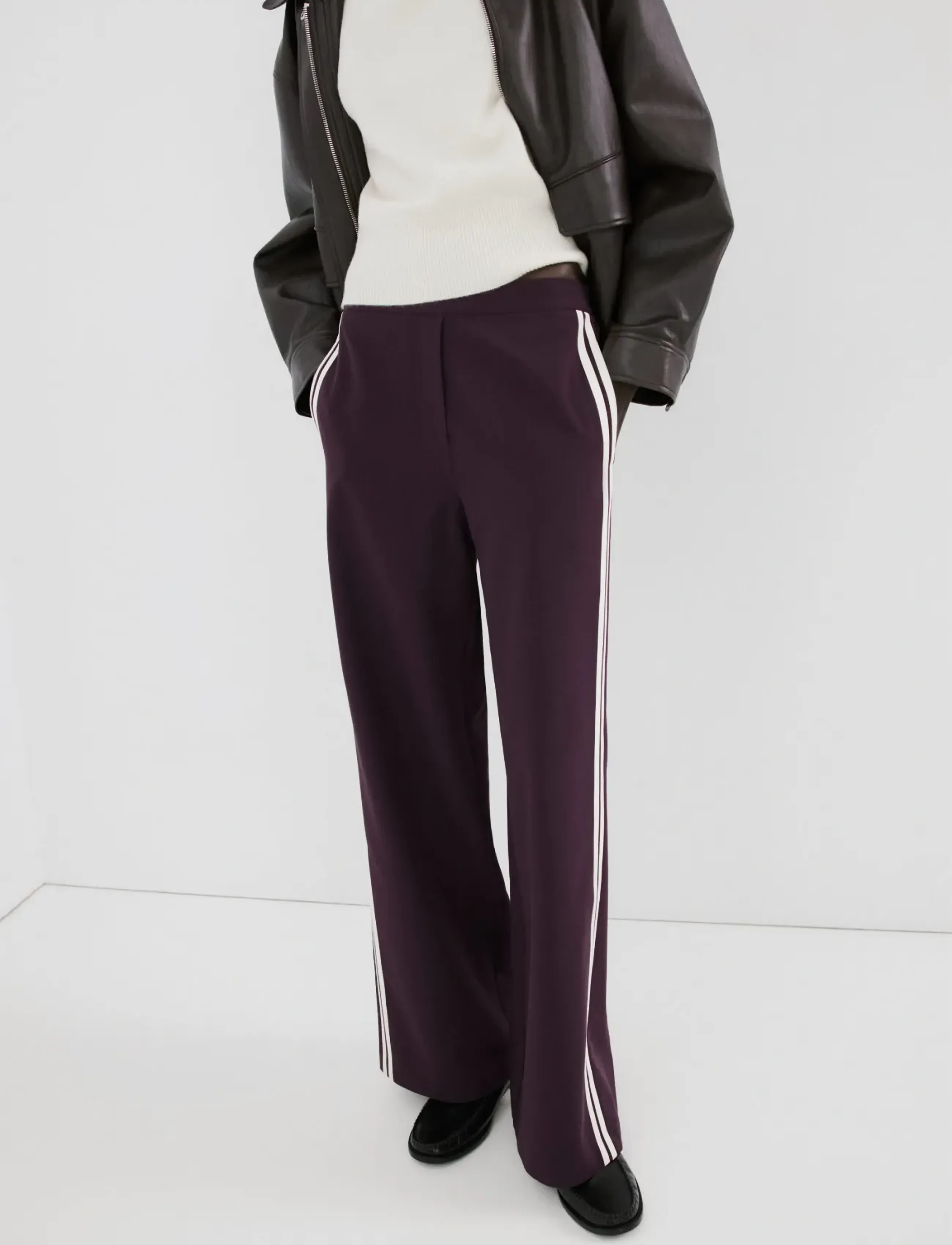 Mango Combined Striped Trousers, Kvinder, Brede Ben Stribede Bukser, Bordeaux, Str: L