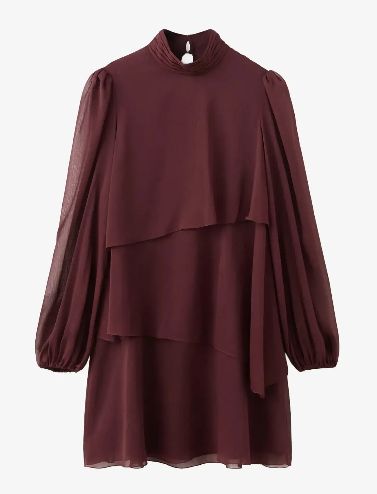 Mango - Ruffle dress with draped neckline - kurze kleider - dark red - 1
