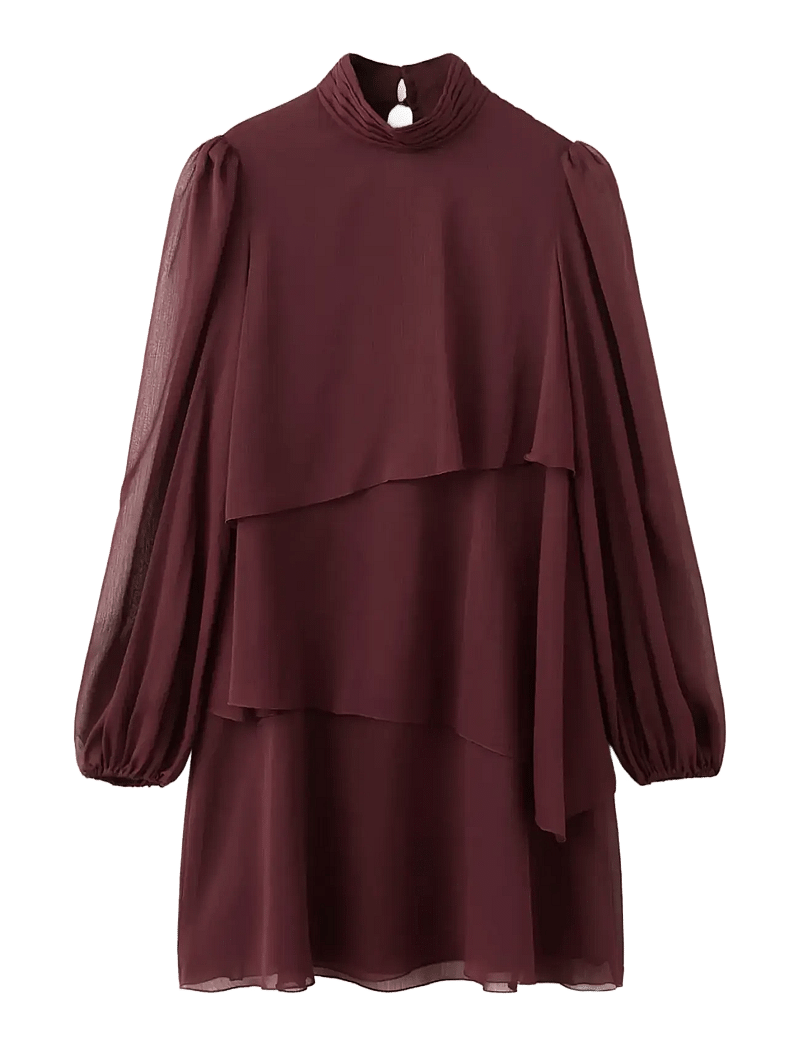 Mango - Ruffle dress with draped neckline - kurze kleider - dark red - 1