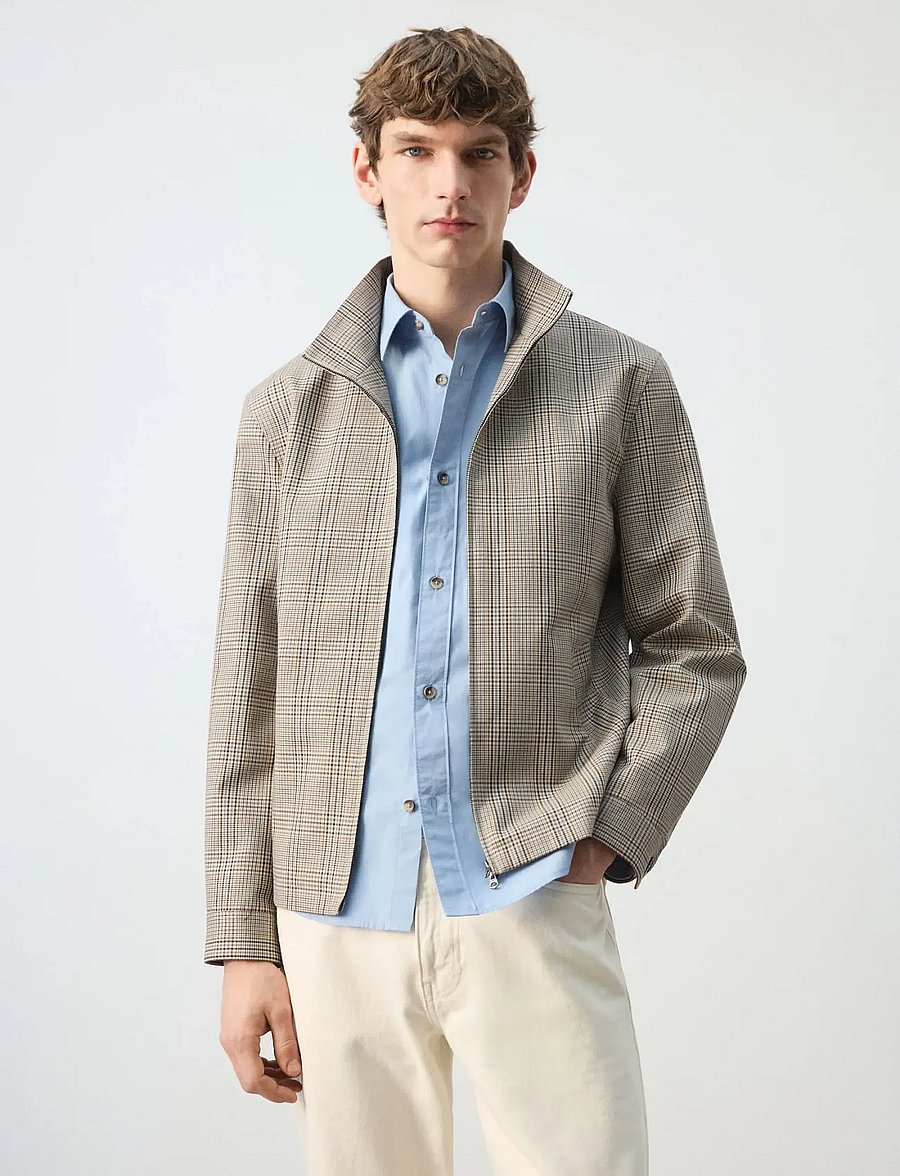 Mango - Prince of Wales check jacket with funnel neck - vårjackor - grey - 0