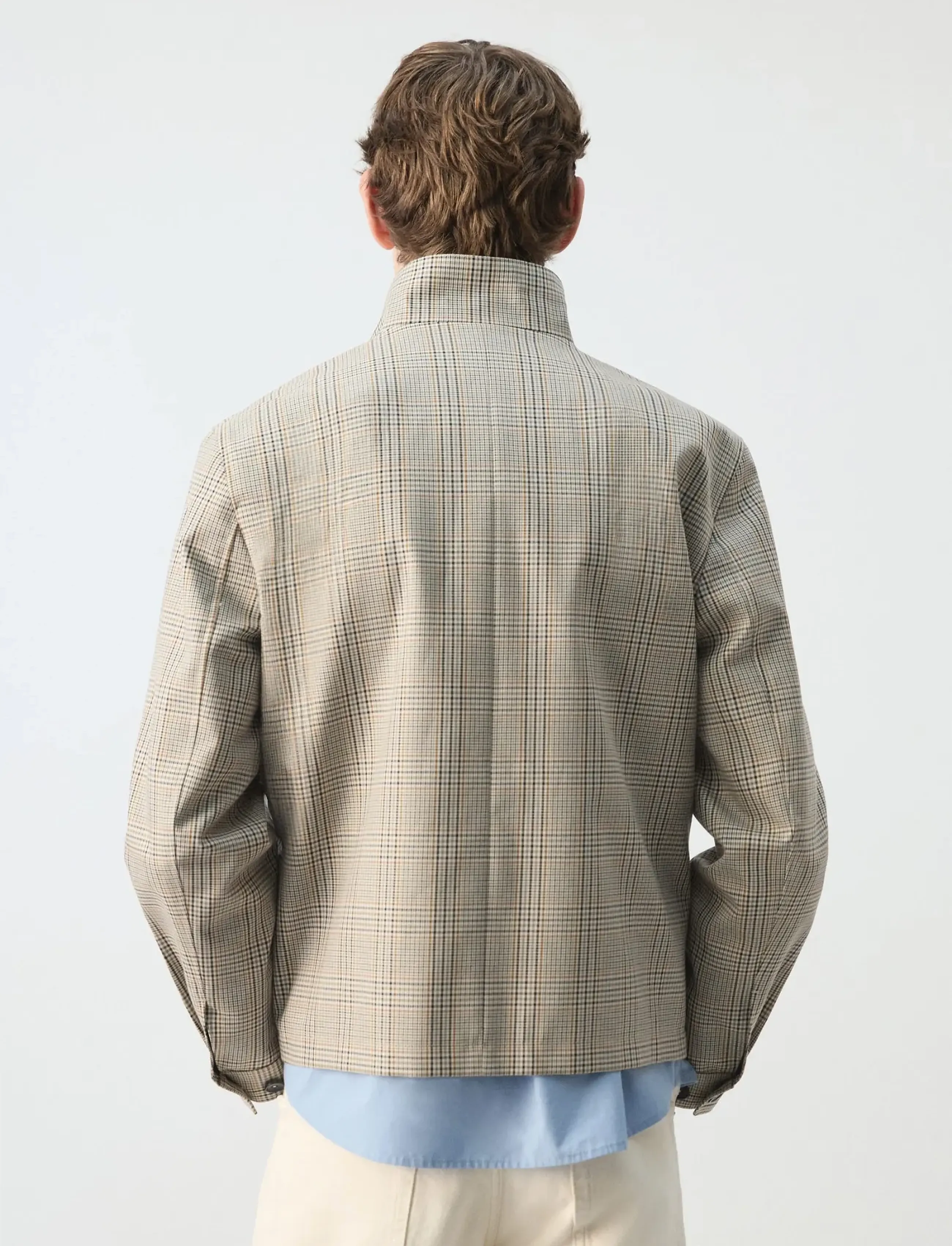 Prince Of Wales Check Jacket With Funnel Neck 2