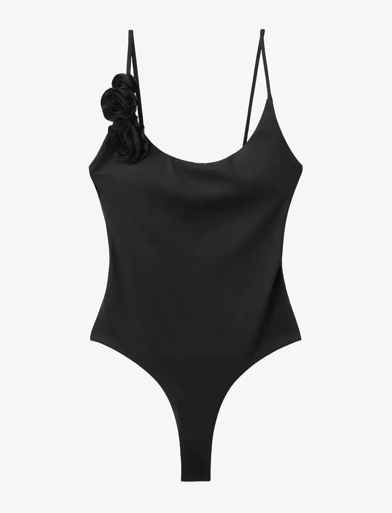 Mango - Floral strap swimsuit - baddräkter - black - 1