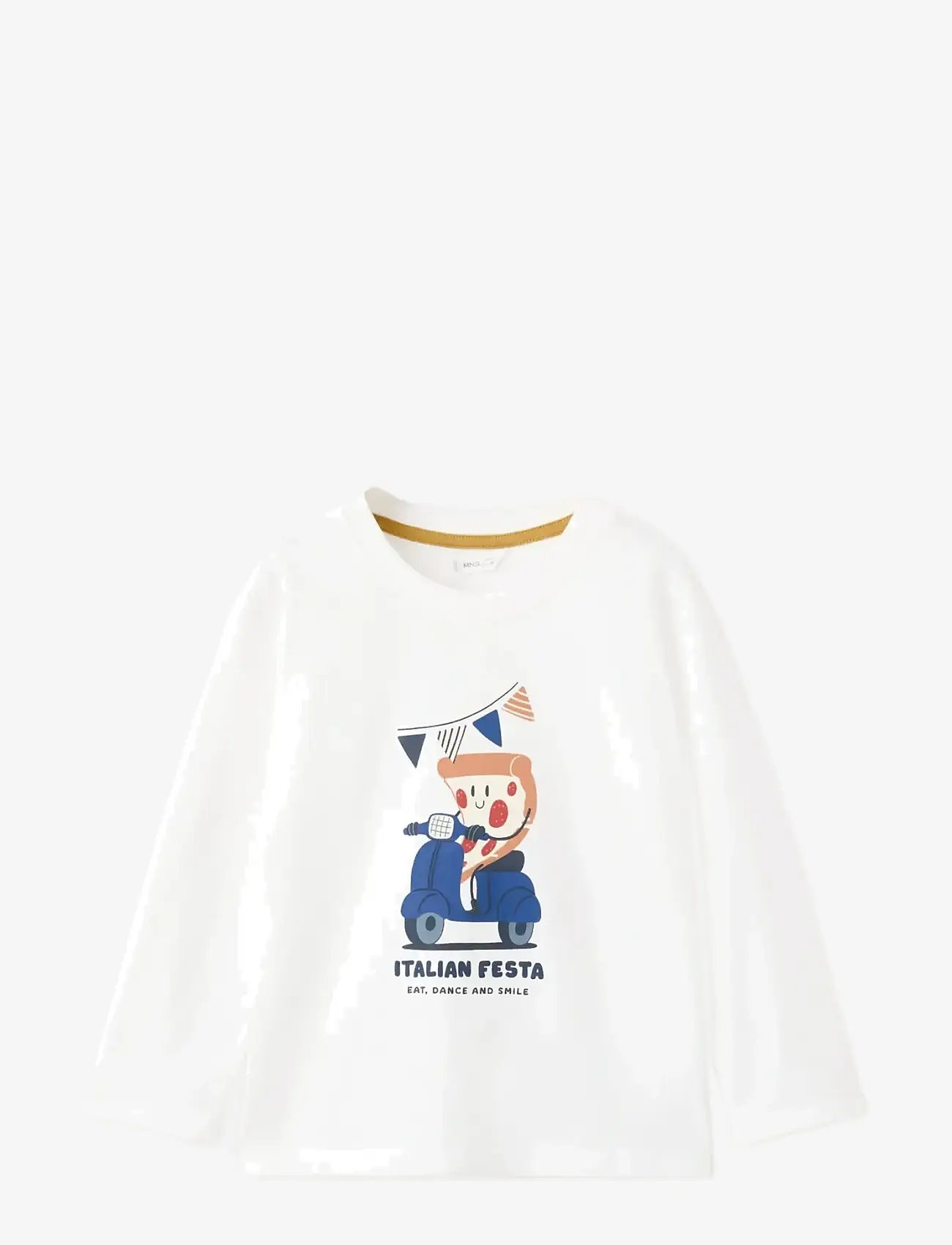Mango - Printed cotton-blend t-shirt - långärmade t-shirts - natural white - 0