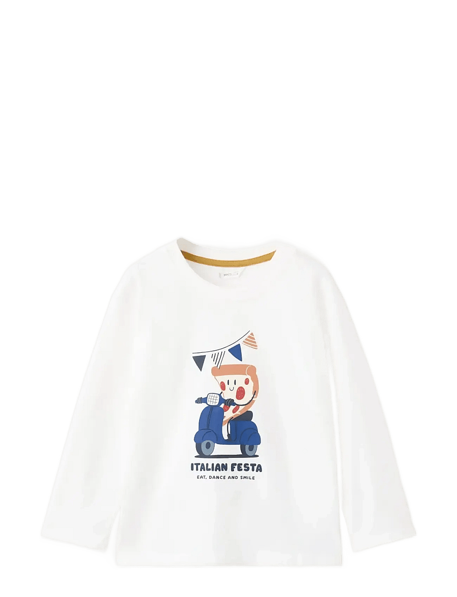Mango - Printed cotton-blend t-shirt - långärmade t-shirts - natural white - 0